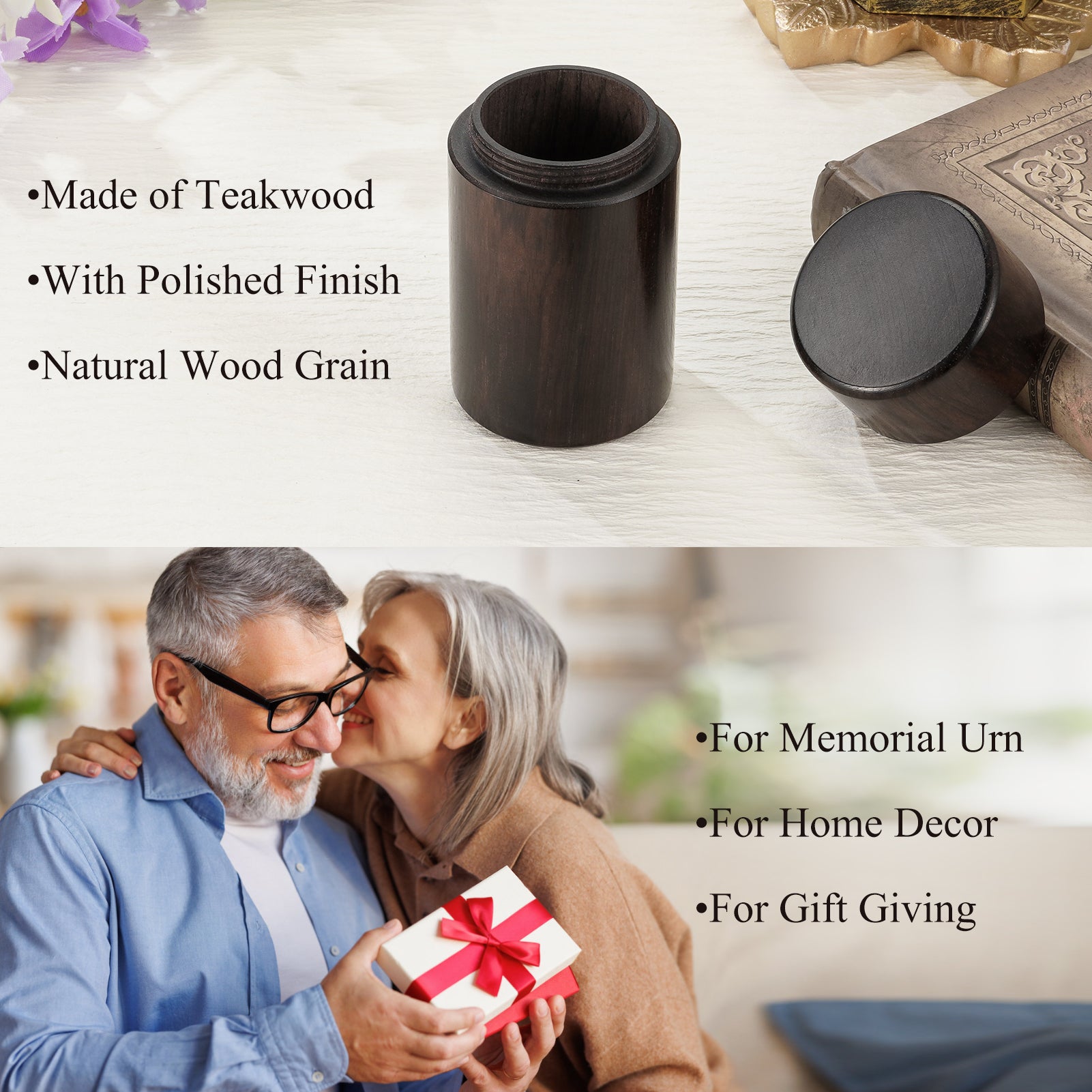 Small Sandalwood Urn for Human Ashes, 2.9 Inch Cremation Ashes Urns - Mini Memorial Wood Urns, Small Memorial Keepsake, Decorative Urn for Women Men