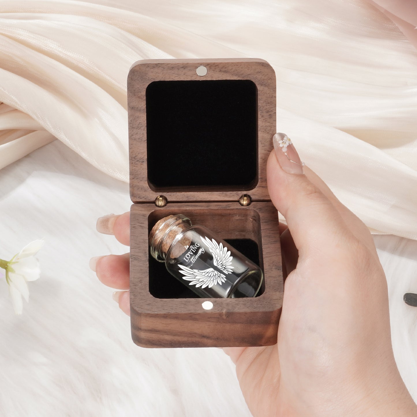 Wooden Box for Ashes Small Glass Urn for Human Ashes Keepsake, Mini Urns for Ashes, Funeral Keepsake