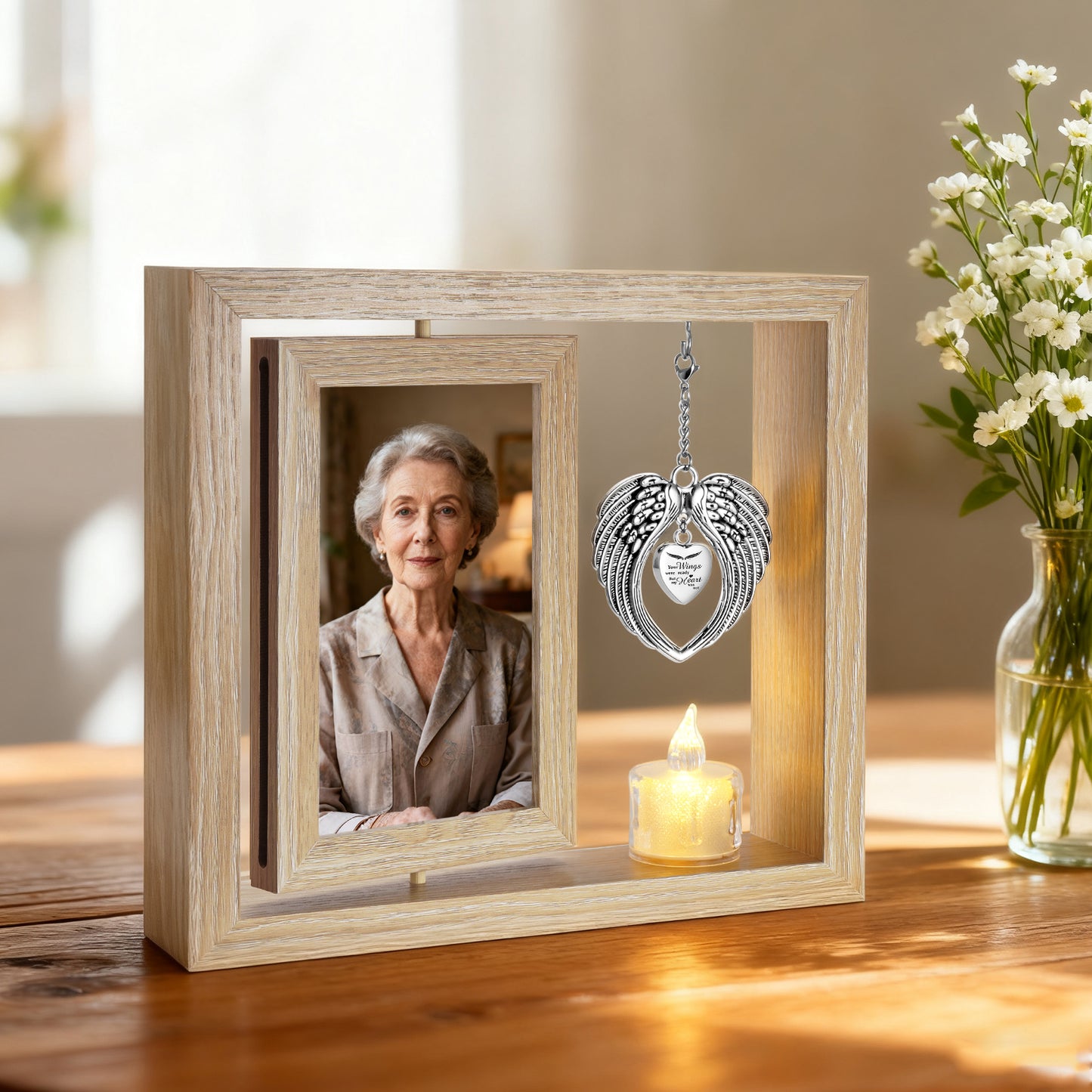 Sympathy Gifts Memorial Picture Frame for Loss of Loved One - Memorial Gifts for Loss of Mom, Rotate Display for Two 4x6 Photos