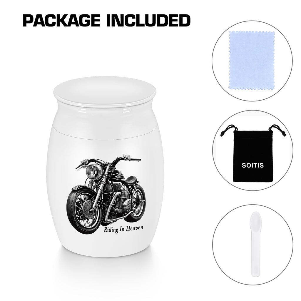 Mini Urns Stainless Steel Decorative Cremation Keepsake for Ashes 1.57 Small Urns Memorial Ashes Urn with Black Motorcycle - Riding in Heaven