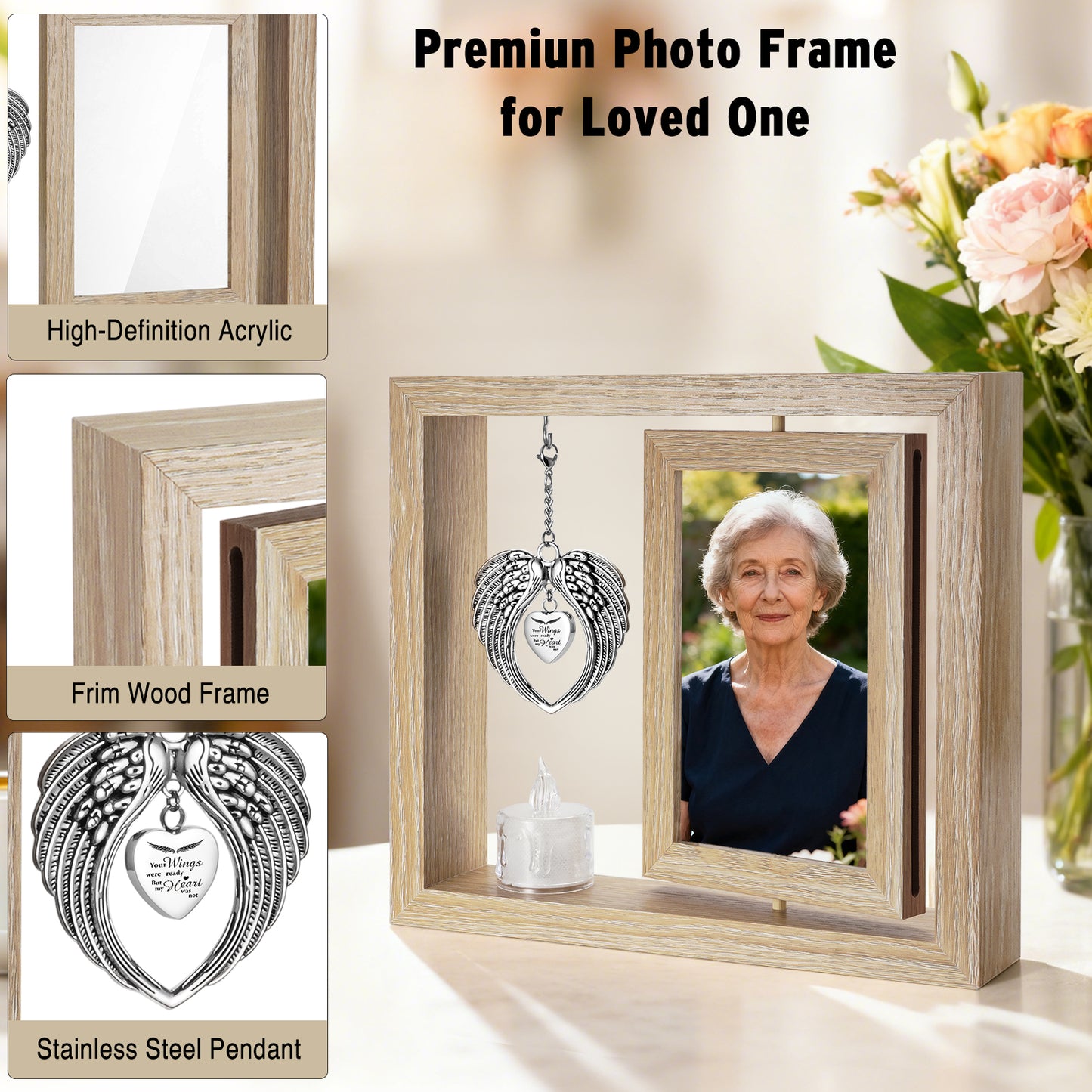 Sympathy Gifts Memorial Picture Frame for Loss of Loved One - Memorial Gifts for Loss of Mom, Rotate Display for Two 4x6 Photos
