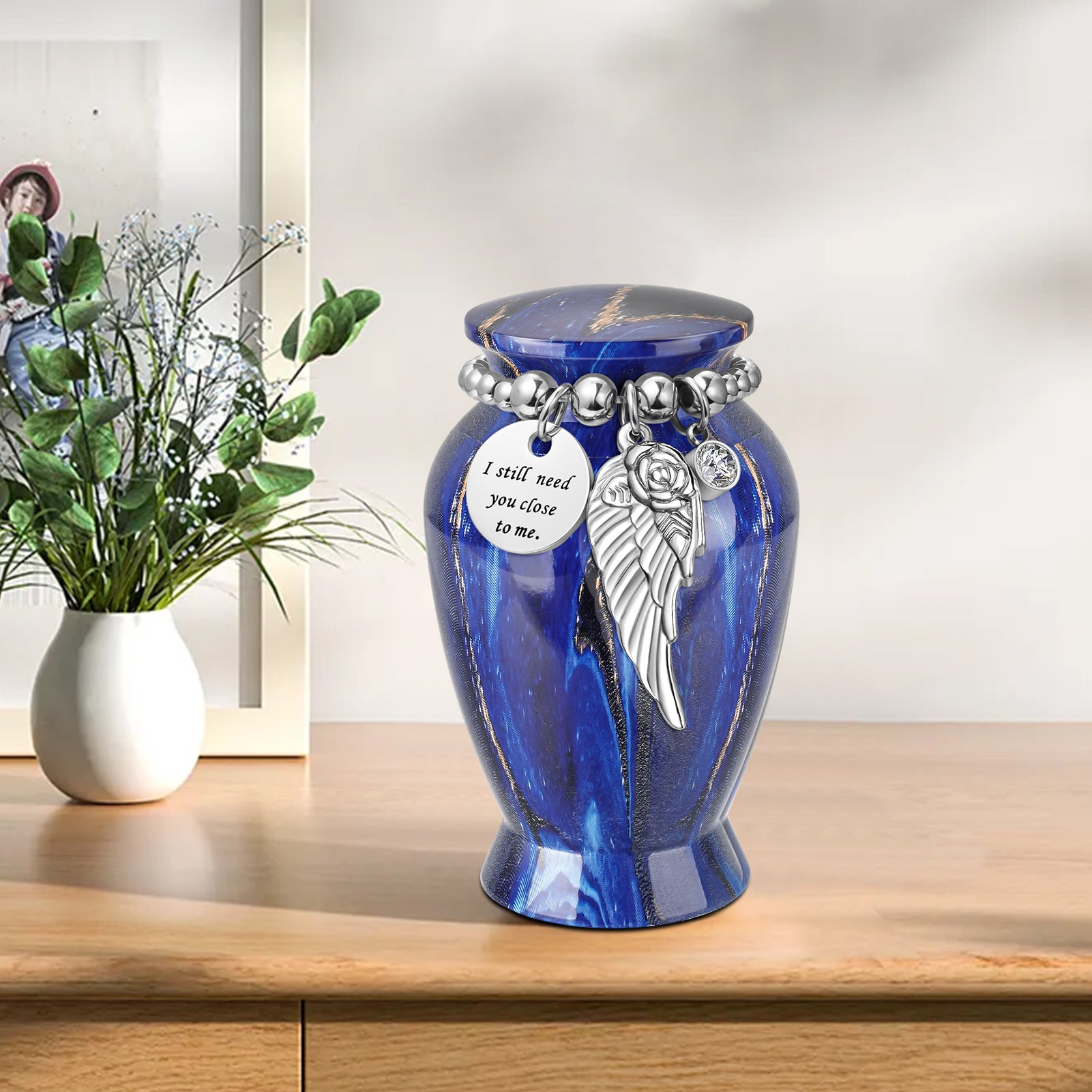 Small Urns for Human Ashes Keepsake, 2.83 Inches Urn for Women Men, Aluminum Cremation Urns for Human Ashes-Lake Green with Heart Urn