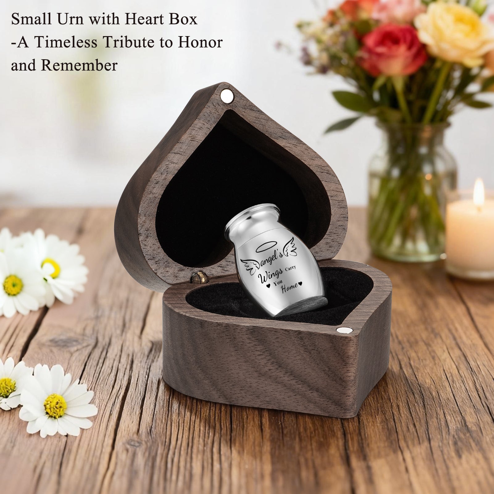 Heart Wood Urn Box Mini Urns for Human Ashes 1.2 Inches Small Urns for Human Ashes Keepsake Heart Cremation Keepsake Urn Small Urn for Ash for Women Men