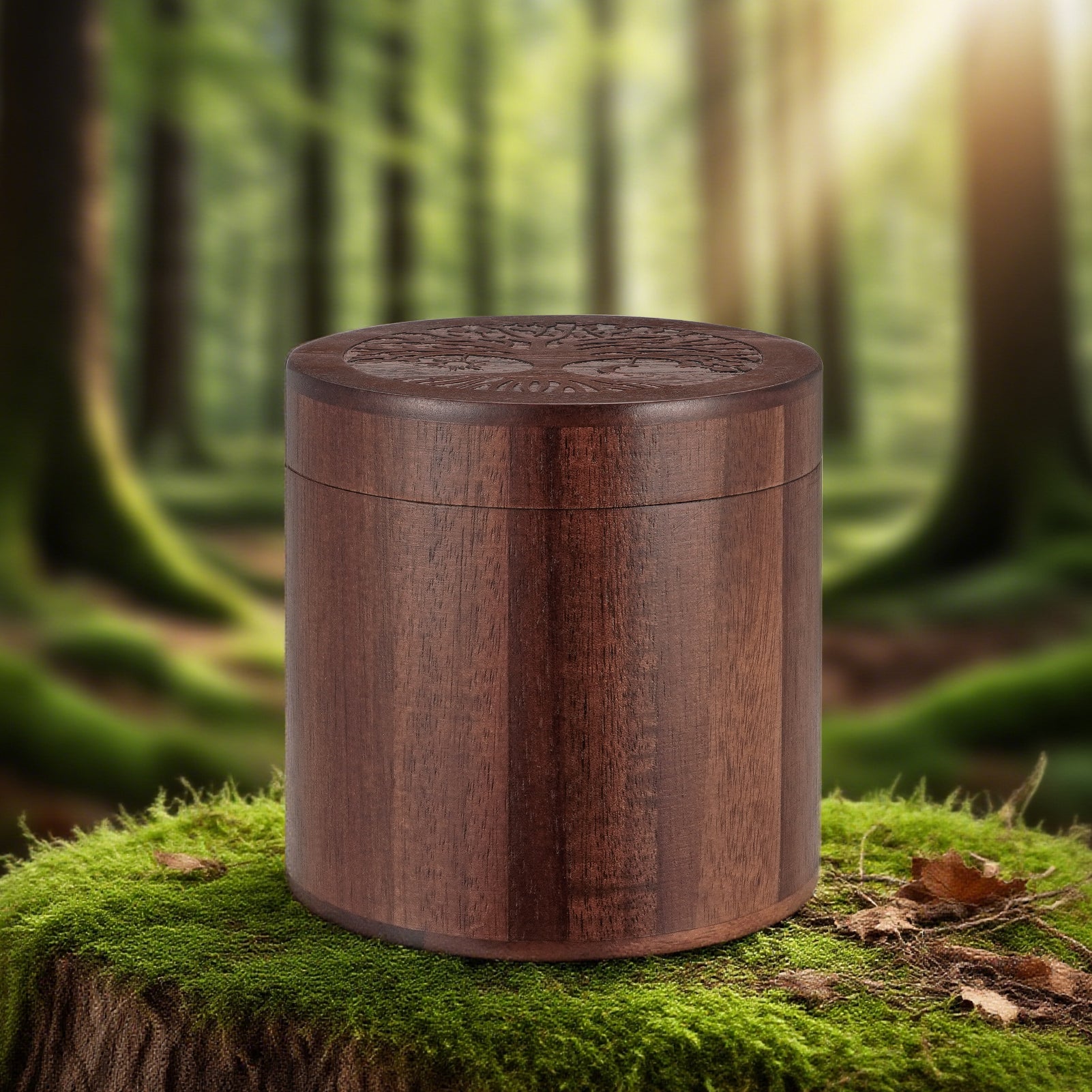 Small Urns for Human Ashes Keepsake, 3.94 Inches Acacia Wood Urn for Women, Brown Mini Urn for Human Ashes, Tree of Life Wooden Box Urns for Female Male