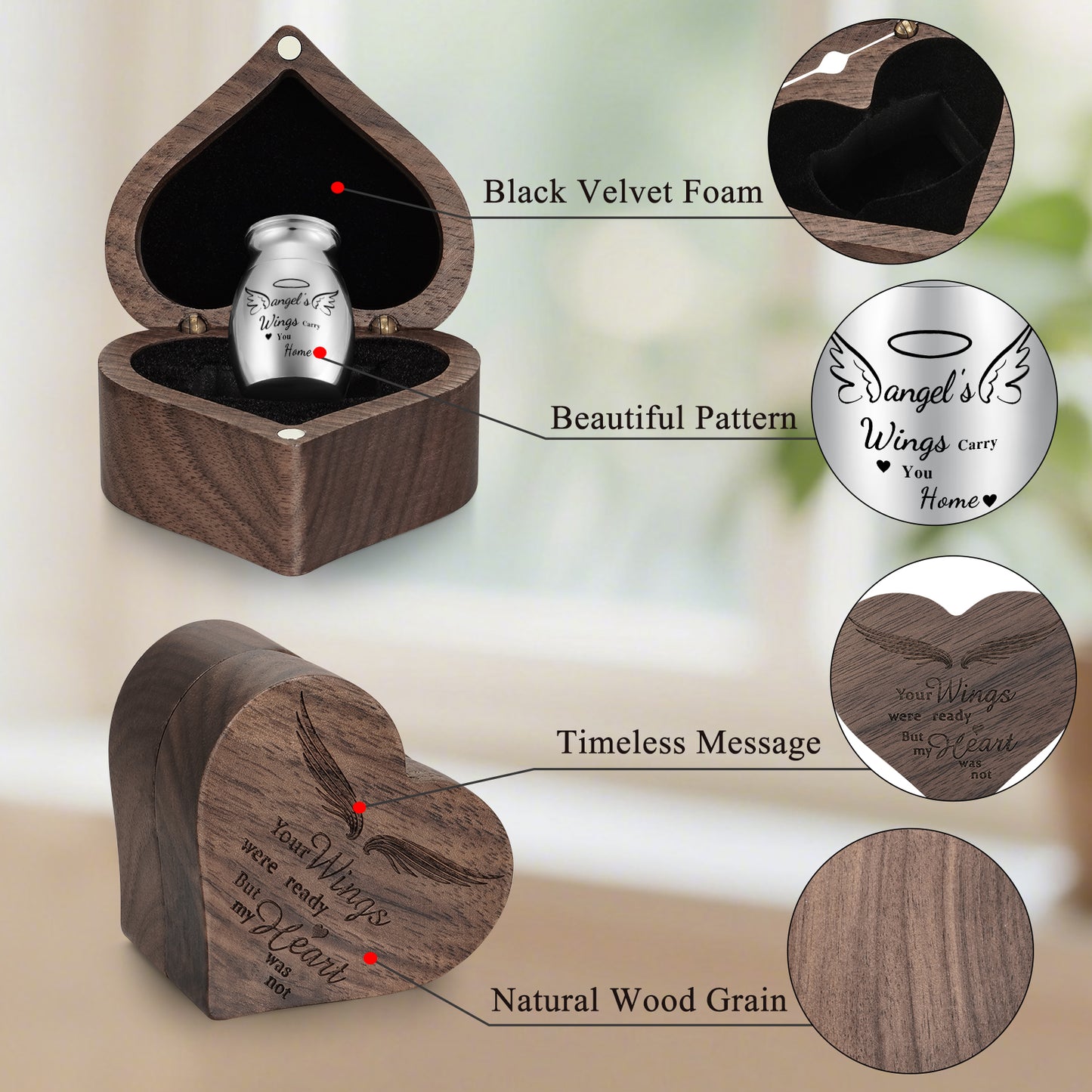 Heart Wood Urn Box Mini Urns for Human Ashes 1.2 Inches Small Urns for Human Ashes Keepsake Heart Cremation Keepsake Urn Small Urn