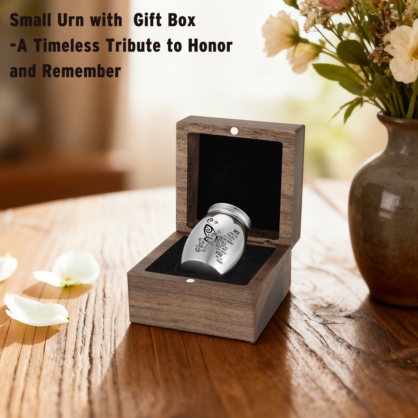 Wooden Gift Box for Ashes, Small Urns for Human Ashes Keepsake, 1.57 Inches Stainless Steel Mini Urns for Ash, Cremation Urns for Women Men