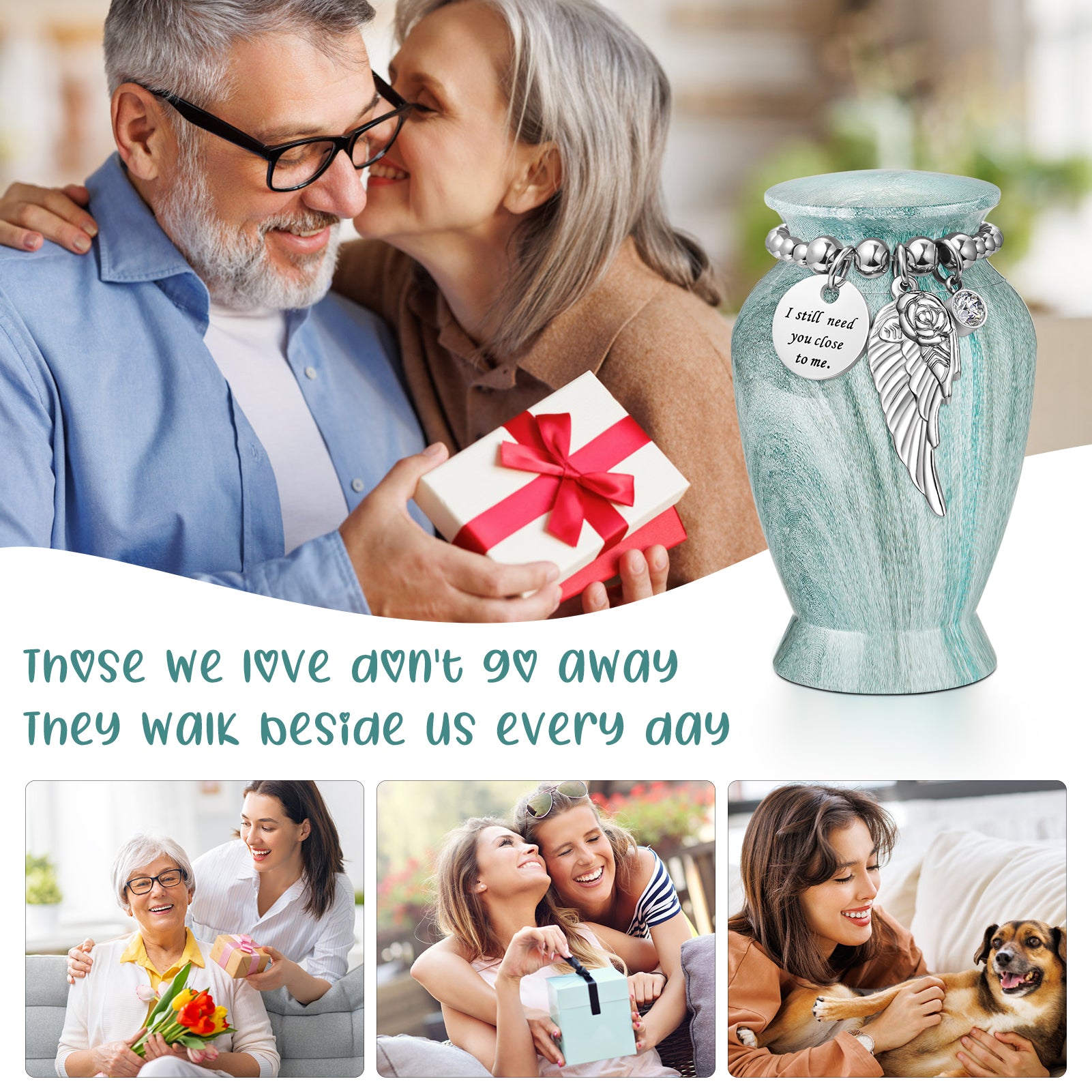 Small Urns for Human Ashes Keepsake, 2.83 Inches Urn for Women Men, Aluminum Cremation Urns for Human Ashes-Lake Green with Heart Urn