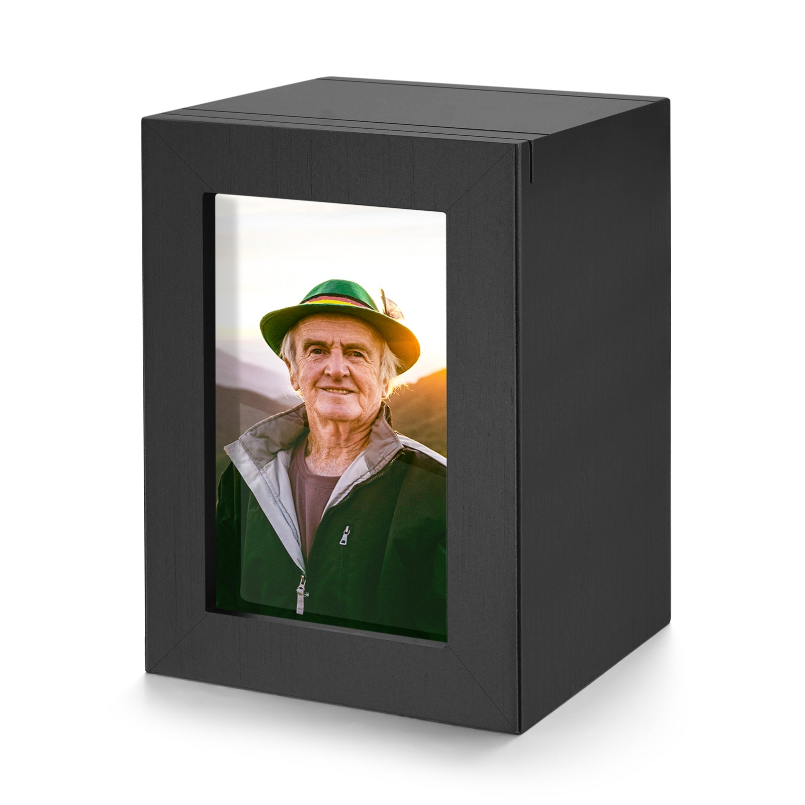 Small Wood Urn for Human Ashes, Cremation Ashes Urns Black with Photo Frame - Mini Memorial Wood Urns Box, Decorative Keepsake Urn for Women Men