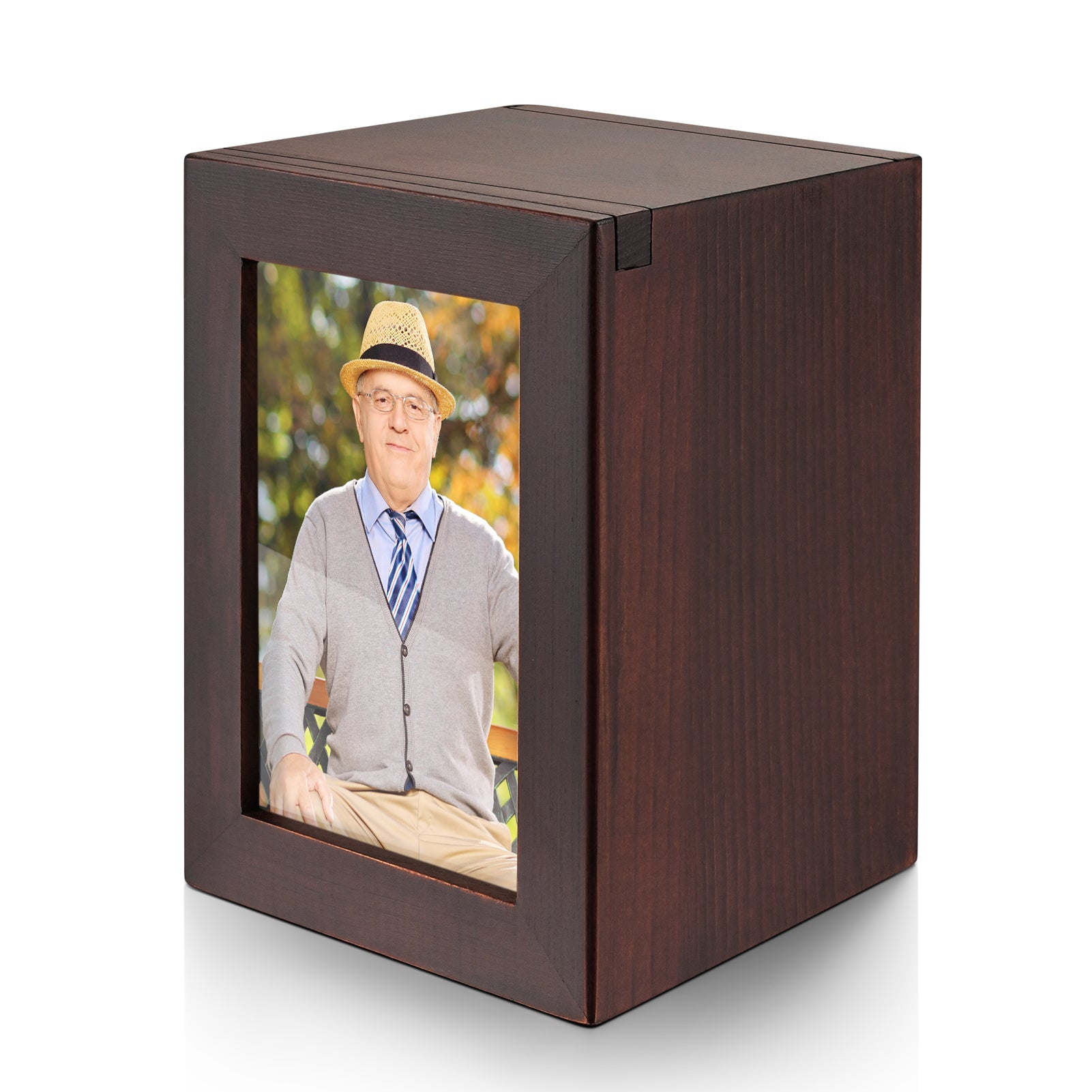 Small Wood Urn for Human Ashes, Cremation Ashes Urns Black with Photo Frame - Mini Memorial Wood Urns Box, Decorative Keepsake Urn for Women Men