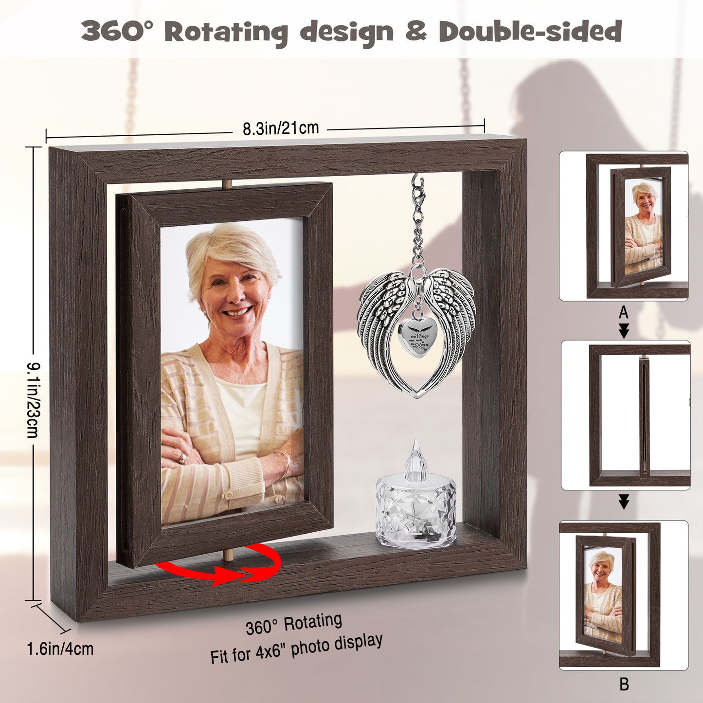 Sympathy Gifts Memorial Picture Frame for Loss of Loved One - Memorial Gifts for Loss of Mom, Rotate Display for Two 4x6 Photos