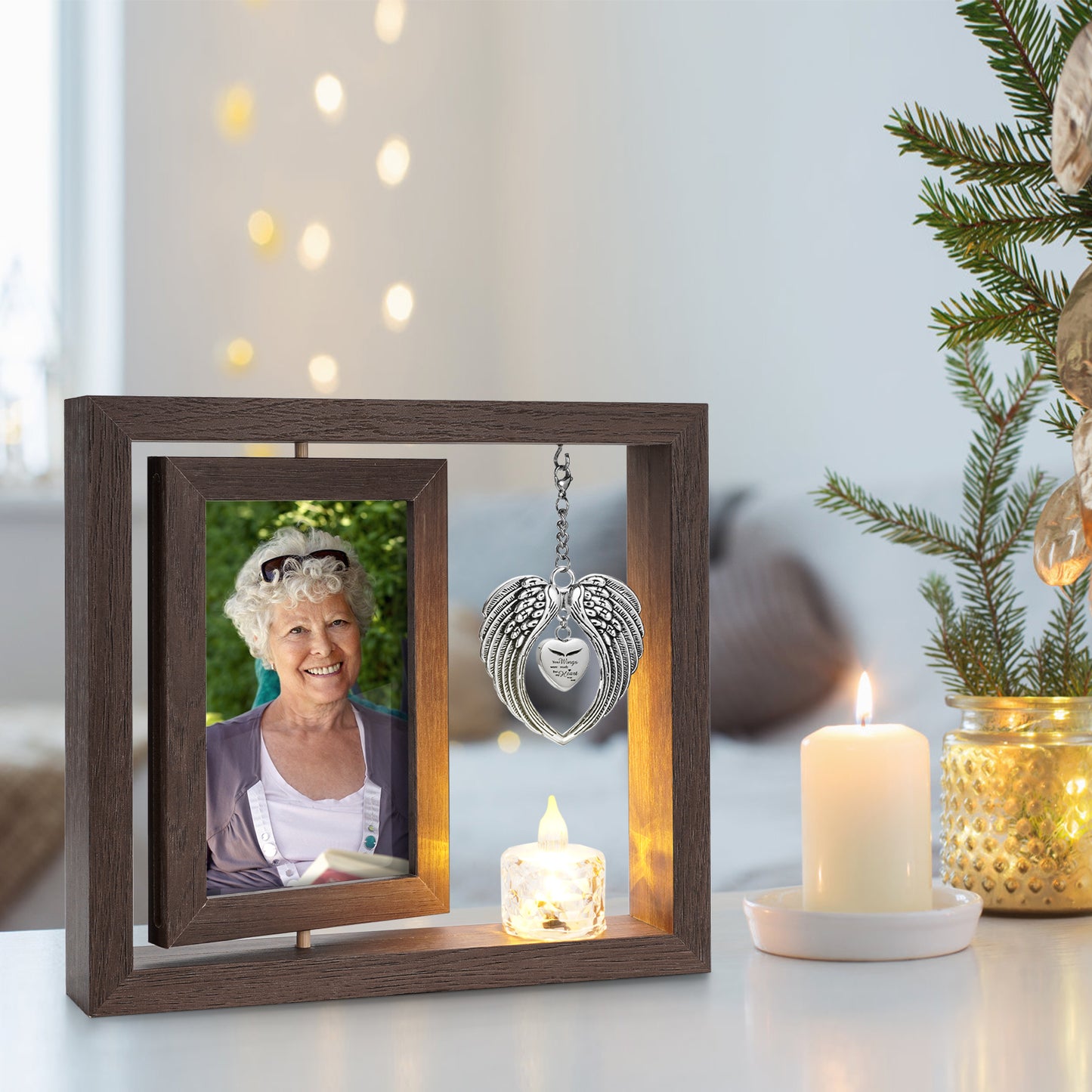 Sympathy Gifts Memorial Picture Frame for Loss of Loved One - Memorial Gifts for Loss of Mom, Rotate Display for Two 4x6 Photos