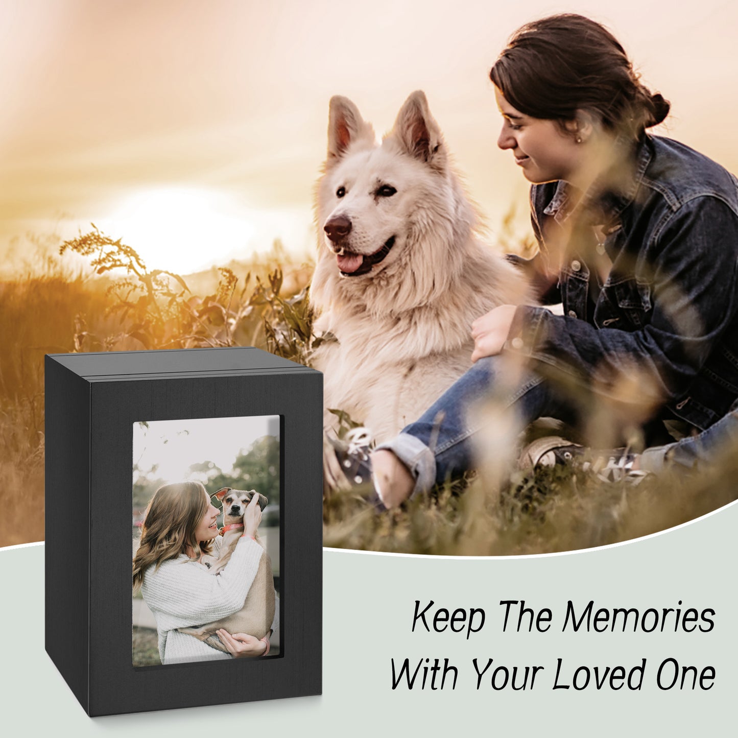 Small Wood Urn for Human Ashes, Cremation Ashes Urns Black with Photo Frame - Wood Urns Box, Decorative Urn