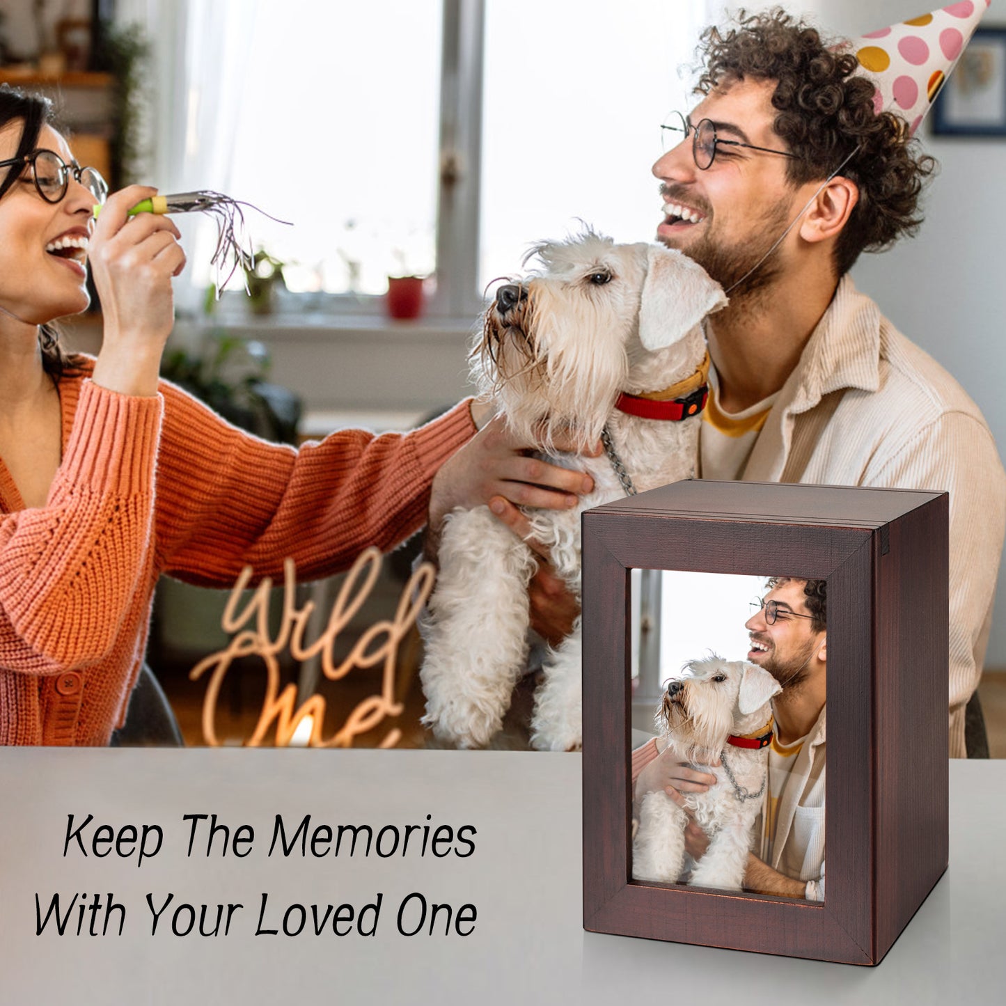 Small Wood Urn for Human Ashes, Cremation Ashes Urns Black with Photo Frame - Wood Urns Box, Decorative Urn