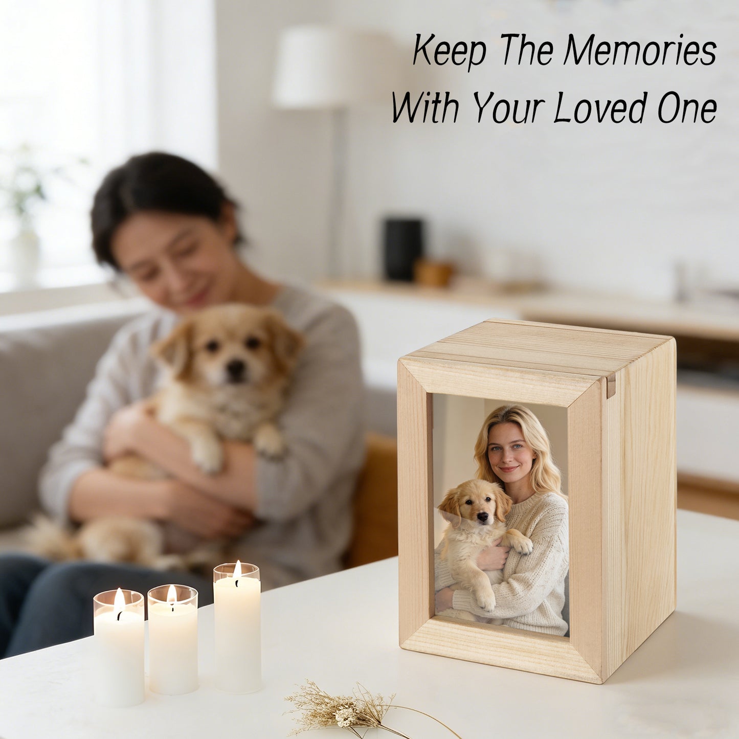 Small Wood Urn for Human Ashes, Cremation Ashes Urns Black with Photo Frame - Wood Urns Box, Decorative Urn