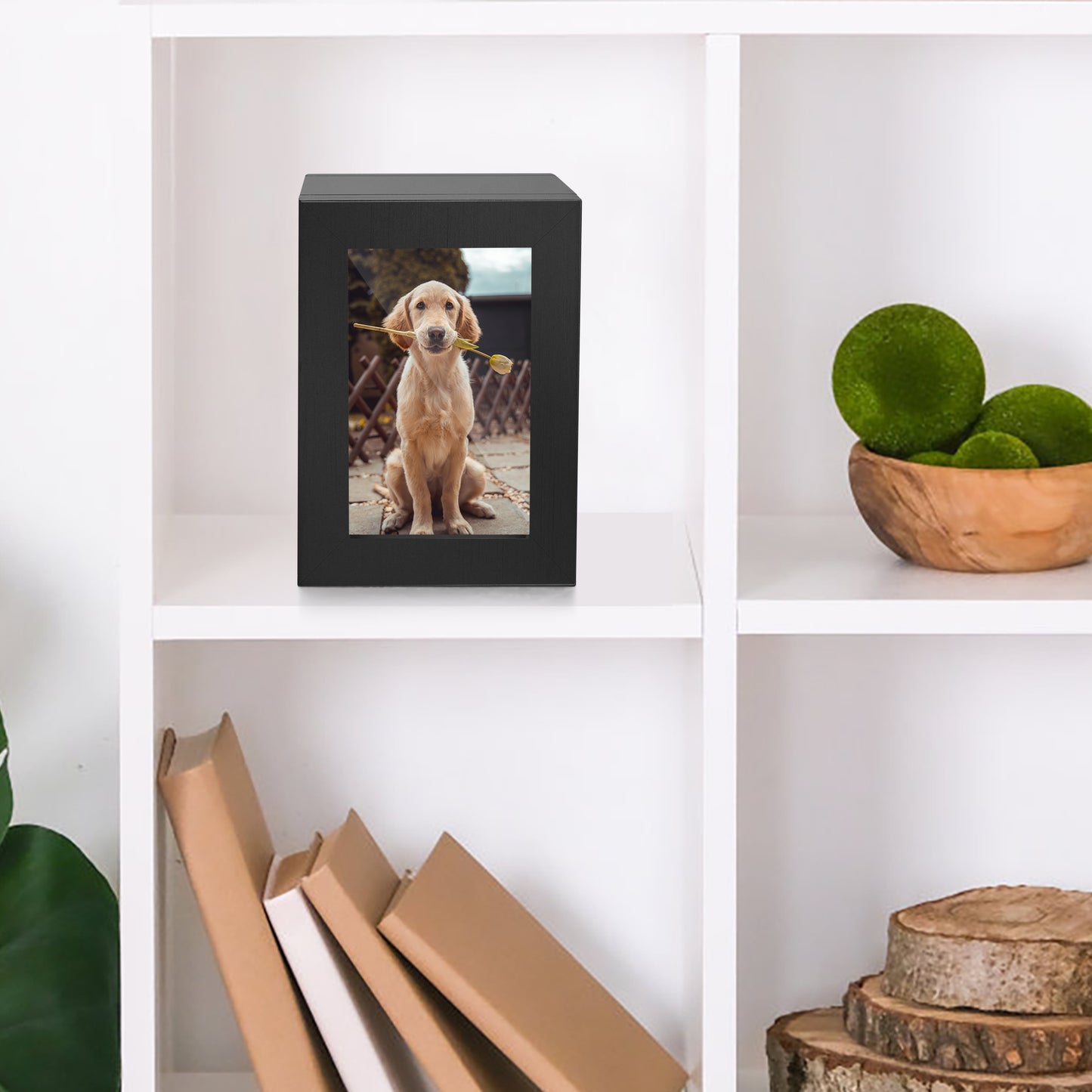 Small Wood Urn for Human Ashes, Cremation Ashes Urns Black with Photo Frame - Wood Urns Box, Decorative Urn