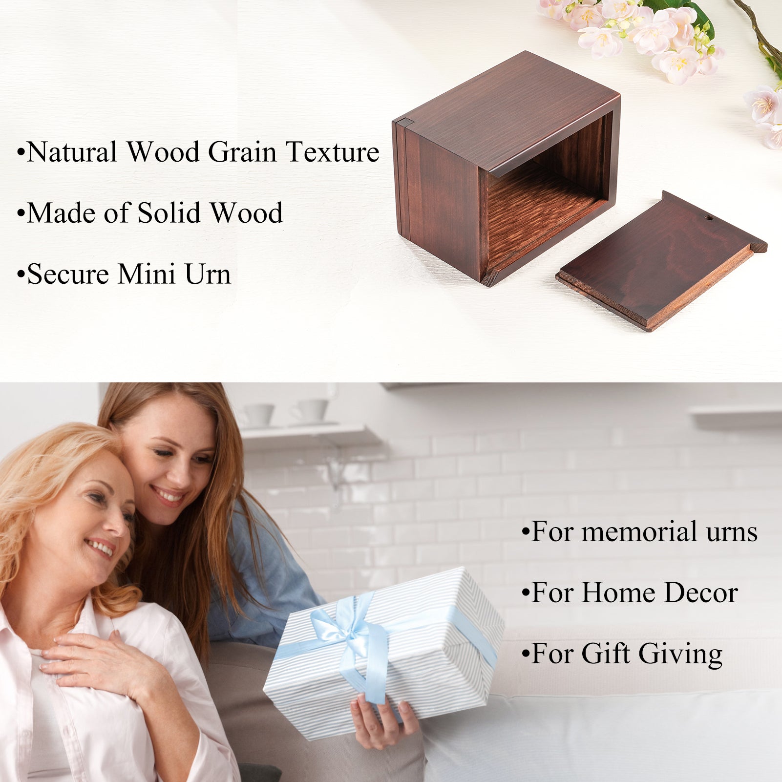Small Wood Urn for Human Ashes, Cremation Ashes Urns Black with Photo Frame - Mini Memorial Wood Urns Box, Decorative Keepsake Urn for Women Men