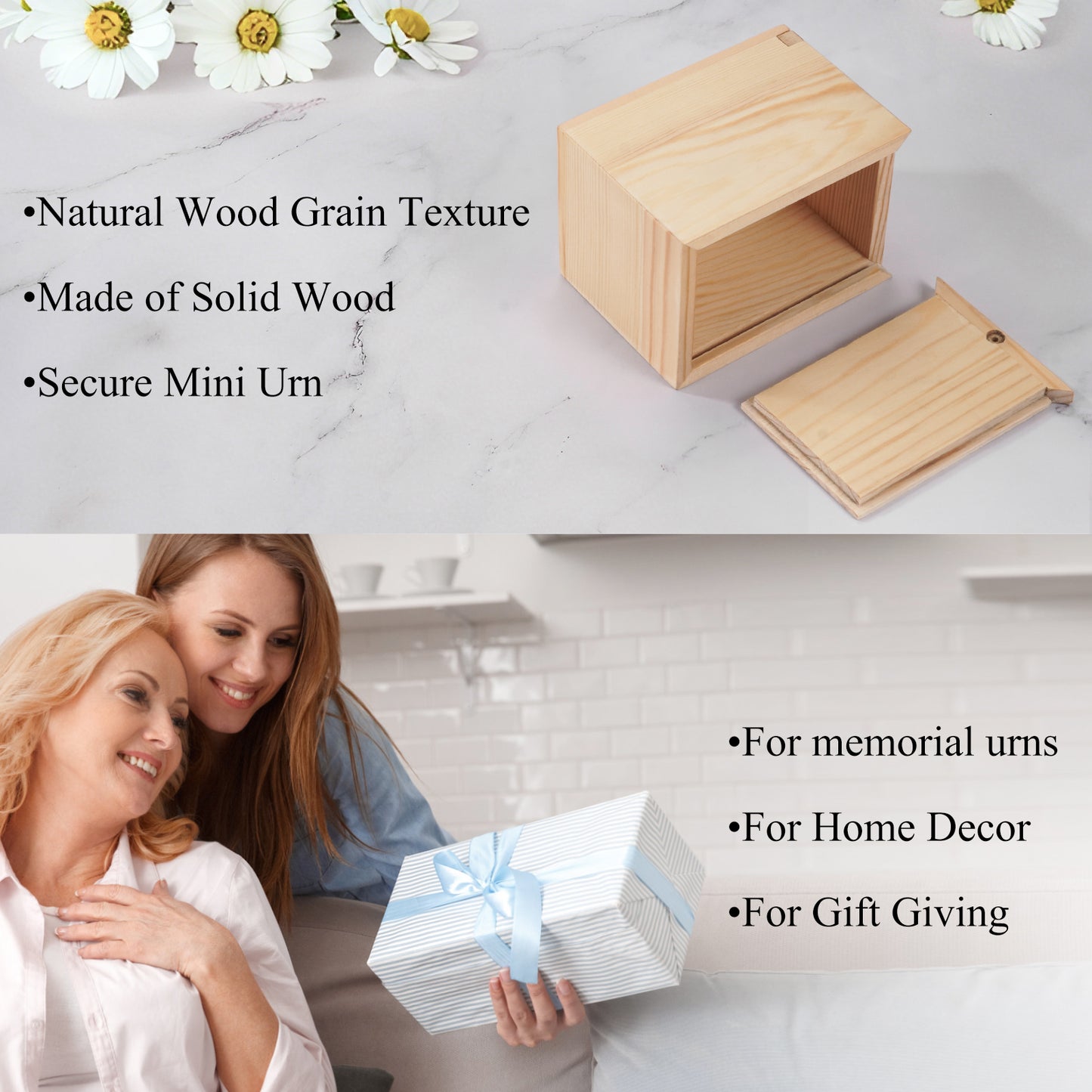 Small Wood Urn for Human Ashes, Cremation Ashes Urns Black with Photo Frame - Wood Urns Box, Decorative Urn