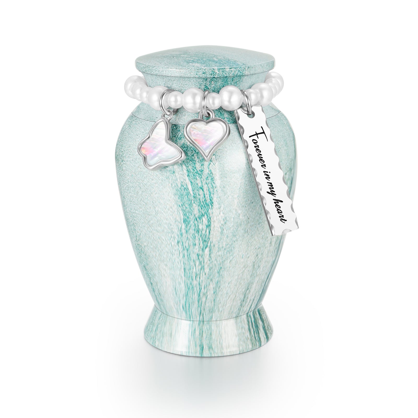 Small Urns for Human Ashes Keepsake, 2.83 Inches Urn for Women Men, Aluminum Cremation Urns for Human Ashes-Lake Green with Heart Urn