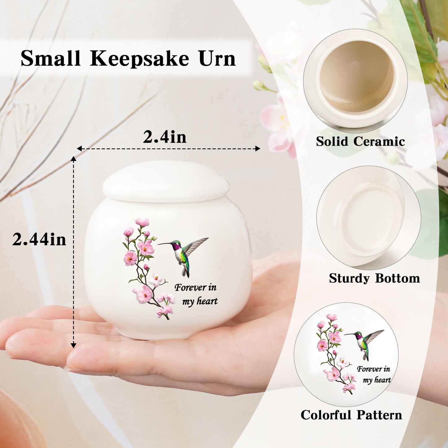 Ceramic Mini Urn for Ashes - Elegant Memorial Keepsake Urn for Human Ashes, Small Cremation Urn for Women Men