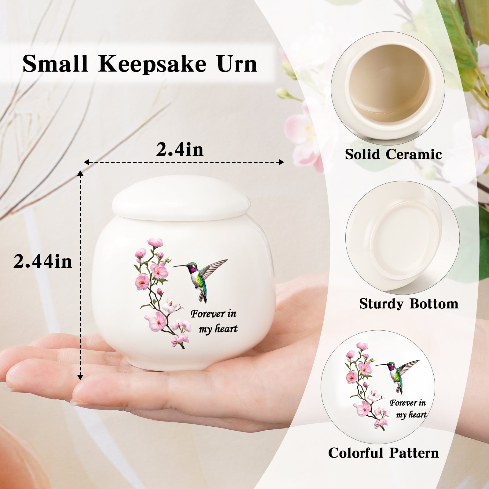 Ceramic Mini Urn for Ashes - Elegant Memorial Keepsake Urn for Human Ashes, Small Cremation Urn for Women Men, Funeral Keepsake Urn with Secure Lid