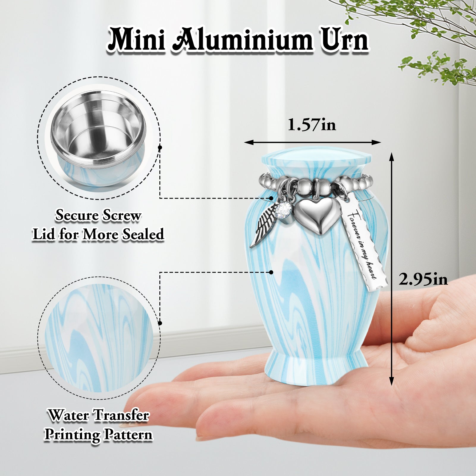 SOITIS Mini Urn for Human Ashes 2.8 Inches Aluminum Small Urns for Human Ashes Keepsake Cremation Urns Decorative Urn for Women Men - Serenity Blue Holder