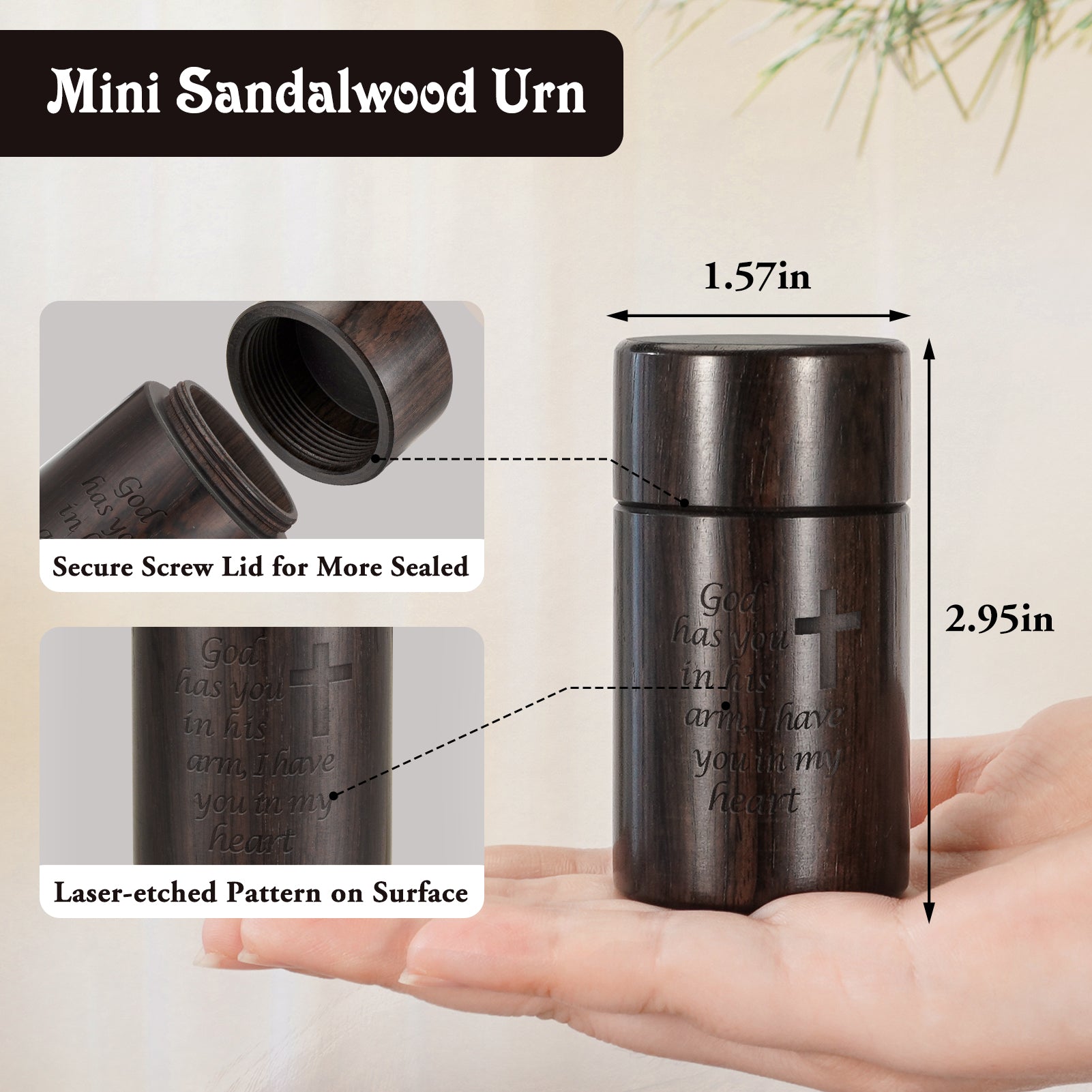 Small Sandalwood Urn for Human Ashes, 2.9 Inch Cremation Ashes Urns - Mini Memorial Wood Urns, Small Memorial Keepsake, Decorative Urn for Women Men