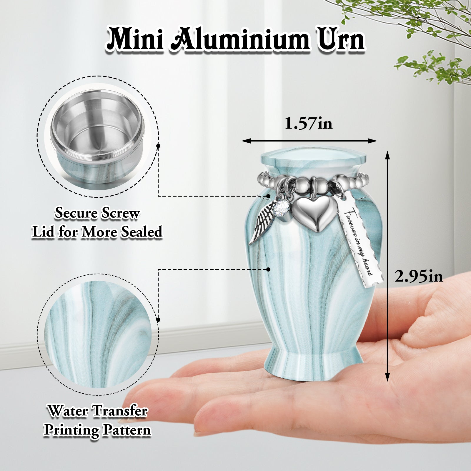 SOITIS Mini Urn for Human Ashes 2.8 Inches Aluminum Small Urns for Human Ashes Keepsake Cremation Urns Decorative Urn for Women Men - Serenity Blue Holder