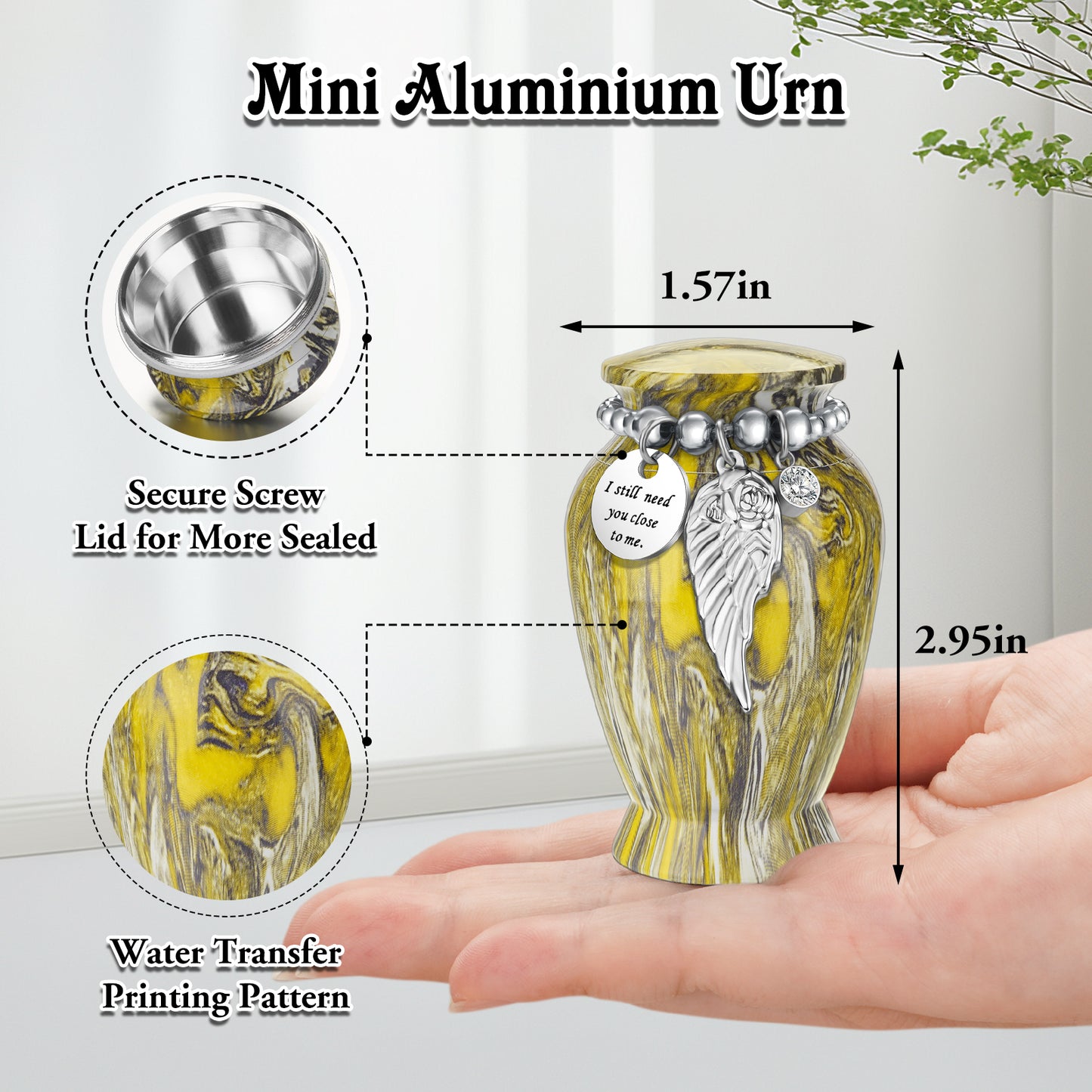 Mini Urn for Human Ashes 2.8 Inches Aluminum Small Urns for Human Ashes Keepsake Cremation Urns Decorative Urn for Women Men