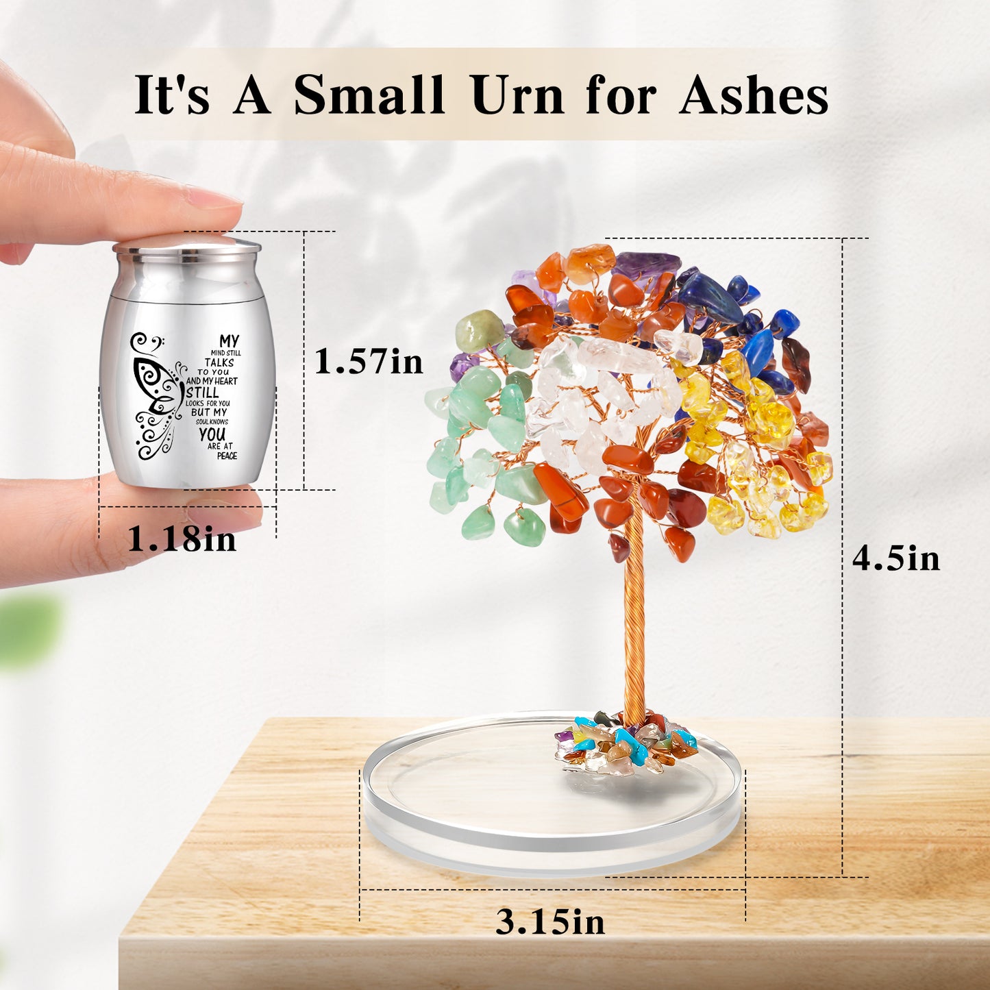 Small Urns for Human Ashes Keepsake, Stainless Steel Mini Urn for Human Ashes with Amethyst Crystal Tree Butterfly Keepsake