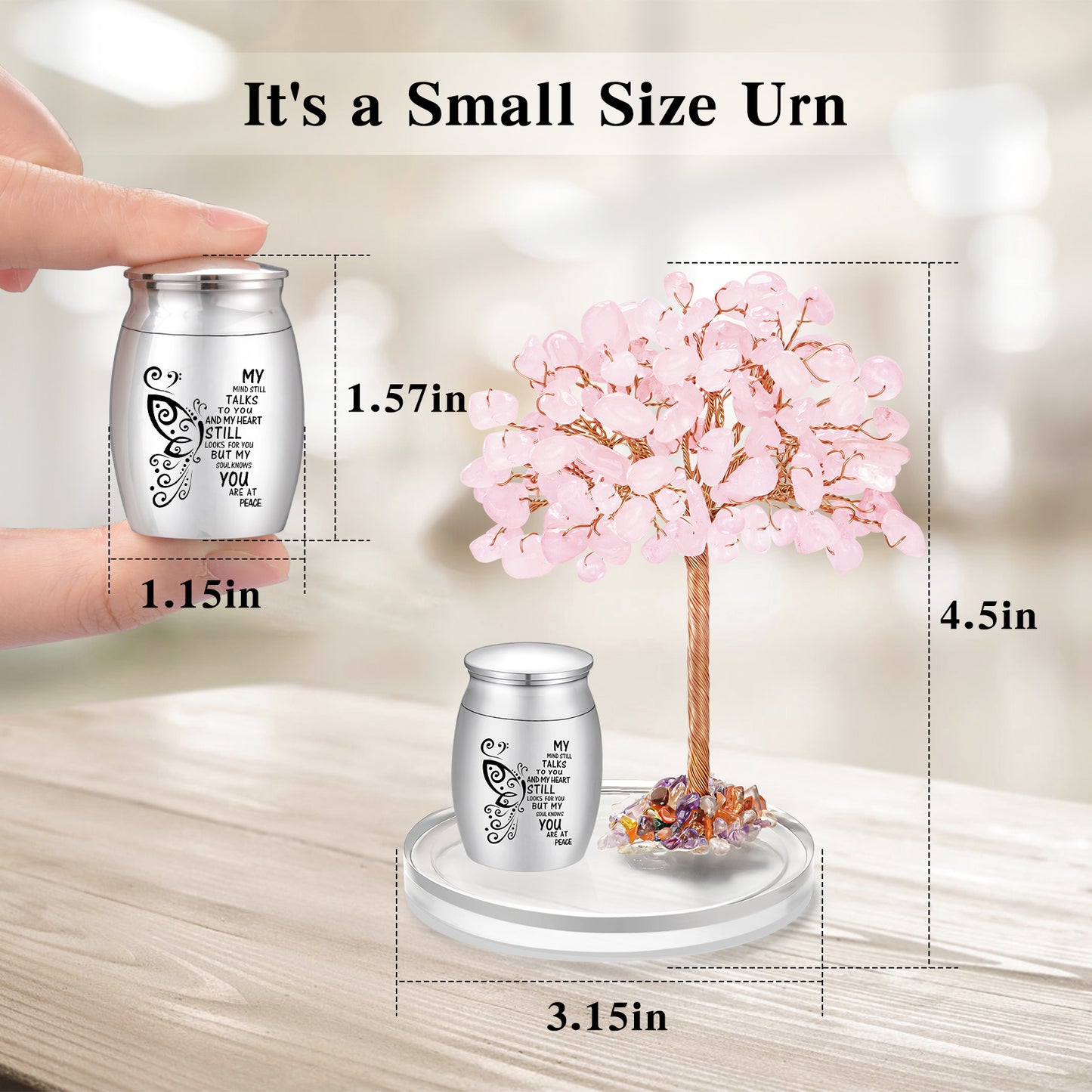Small Urns for Human Ashes Keepsake, Stainless Steel Mini Urn for Human Ashes with Amethyst Crystal Tree Butterfly Keepsake
