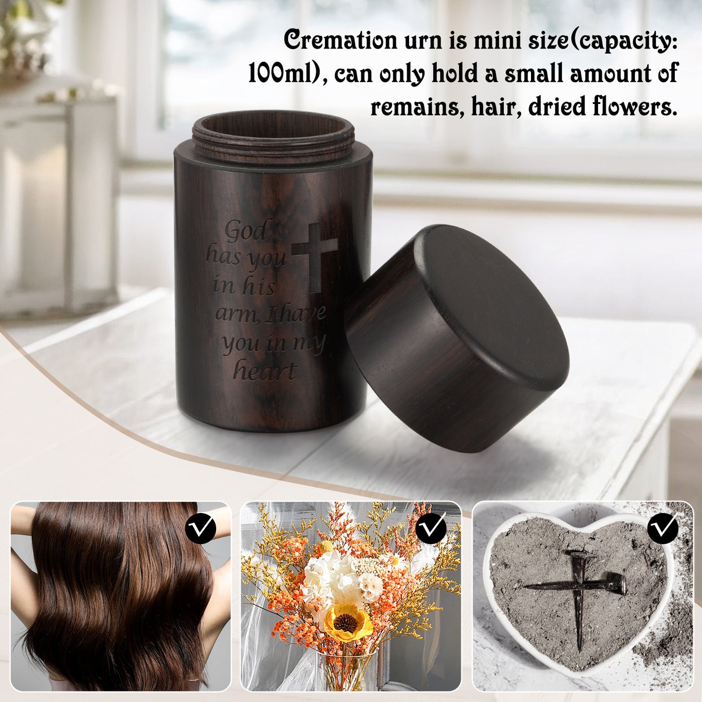 Small Sandalwood Urn for Human Ashes,Cremation Ashes Urns - Mini Memorial Wood Urns, Small Keepsake, Decorative Urn