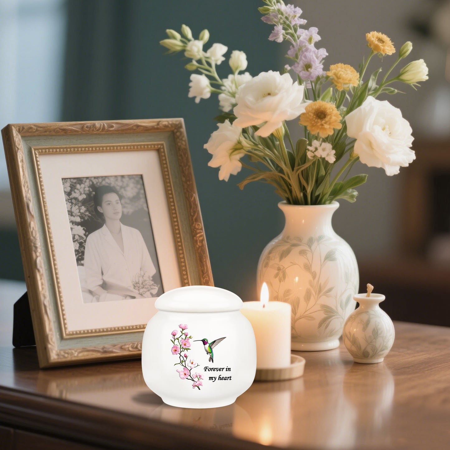 Ceramic Mini Urn for Ashes - Elegant Memorial Keepsake Urn for Human Ashes, Small Cremation Urn for Women Men