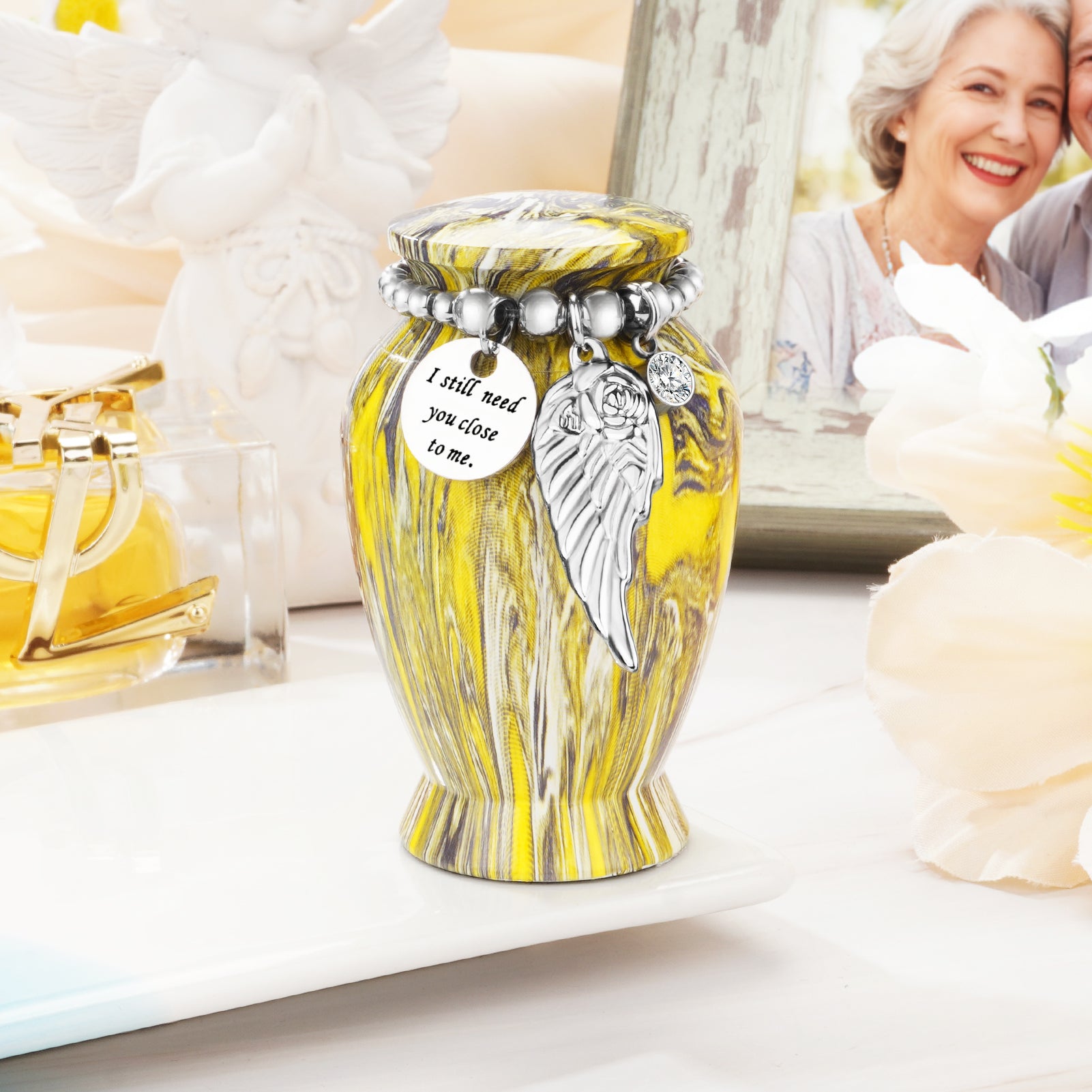 SOITIS Mini Urn for Human Ashes 2.8 Inches Aluminum Small Urns for Human Ashes Keepsake Cremation Urns Decorative Urn for Women Men - Serenity Blue Holder