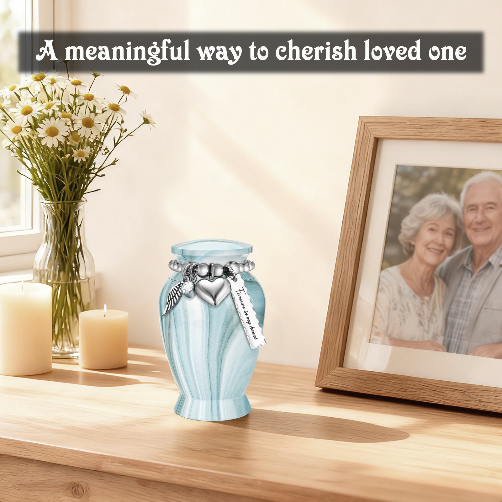 SOITIS Mini Urn for Human Ashes 2.8 Inches Aluminum Small Urns for Human Ashes Keepsake Cremation Urns Decorative Urn for Women Men - Serenity Blue Holder