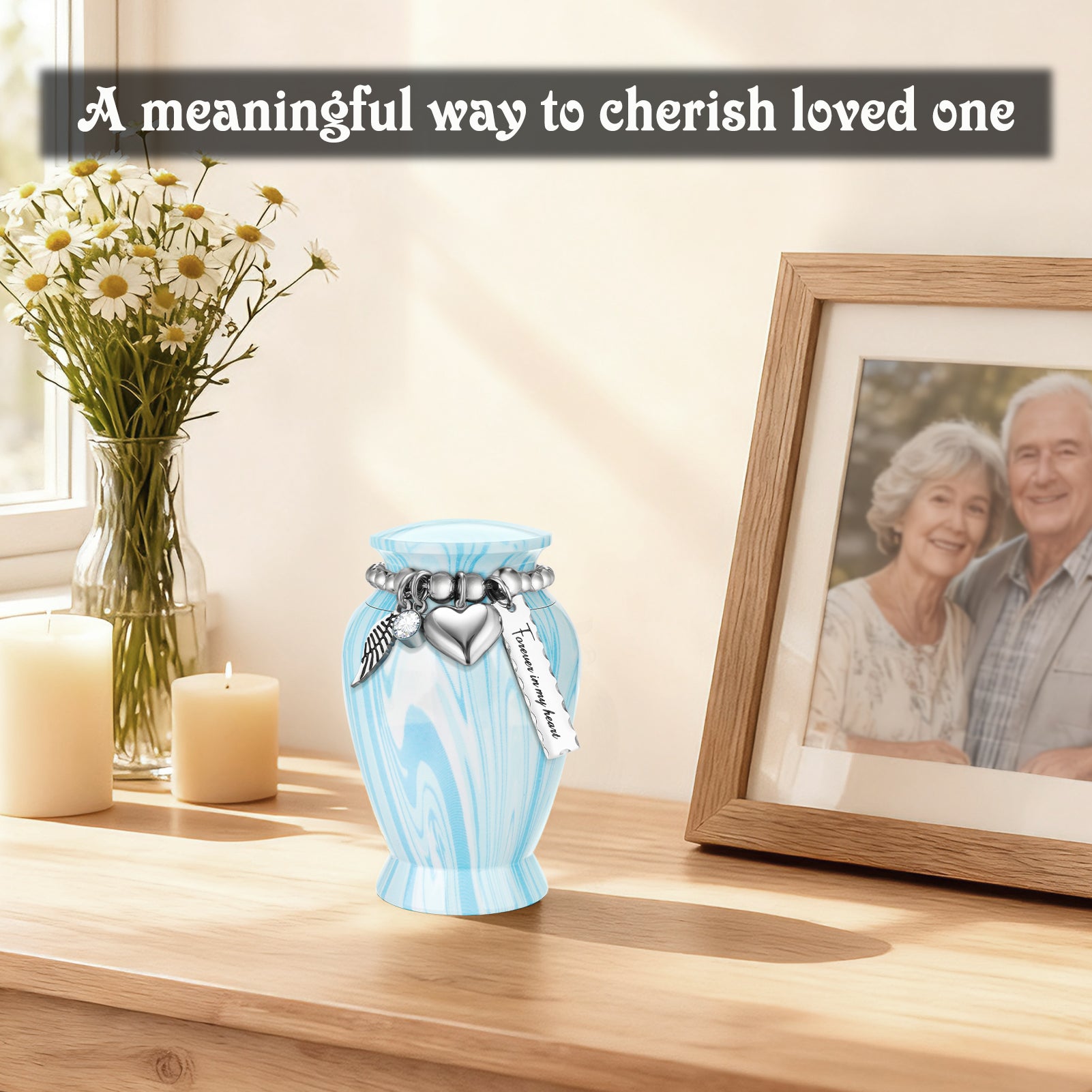 SOITIS Mini Urn for Human Ashes 2.8 Inches Aluminum Small Urns for Human Ashes Keepsake Cremation Urns Decorative Urn for Women Men - Serenity Blue Holder