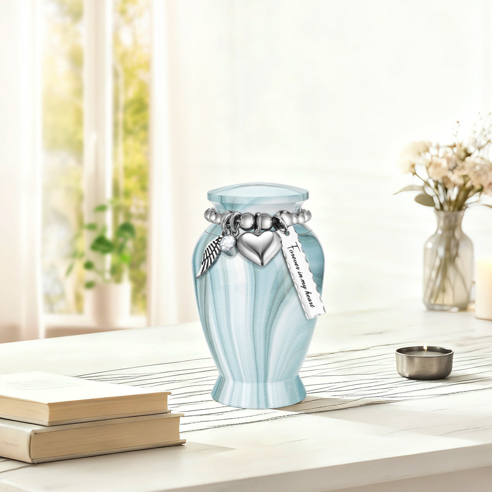 SOITIS Mini Urn for Human Ashes 2.8 Inches Aluminum Small Urns for Human Ashes Keepsake Cremation Urns Decorative Urn for Women Men - Serenity Blue Holder