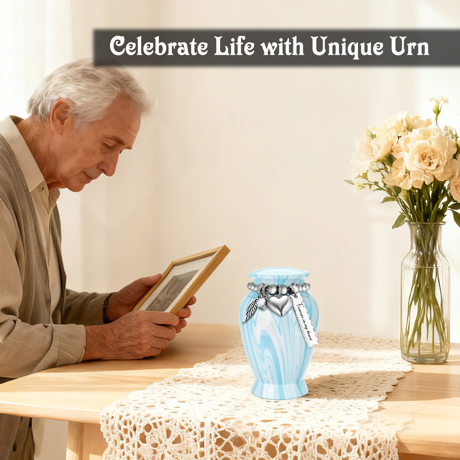 SOITIS Mini Urn for Human Ashes 2.8 Inches Aluminum Small Urns for Human Ashes Keepsake Cremation Urns Decorative Urn for Women Men - Serenity Blue Holder