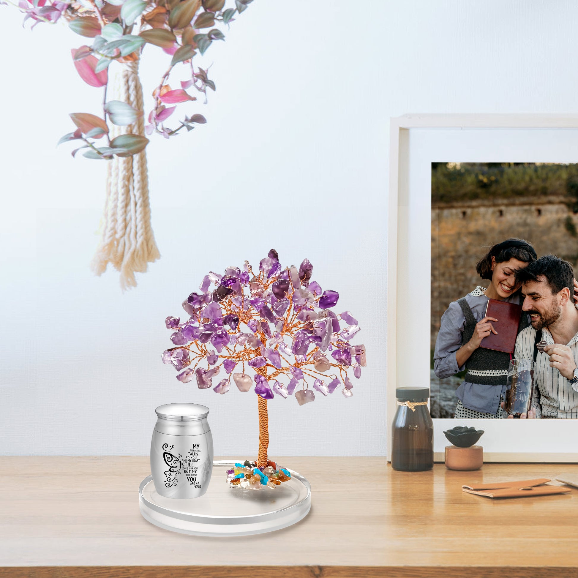 Small Urns for Human Ashes Keepsake, Stainless Steel Mini Urn for Human Ashes with Amethyst Crystal Tree -Decoration Butterfly Cremation Keepsake