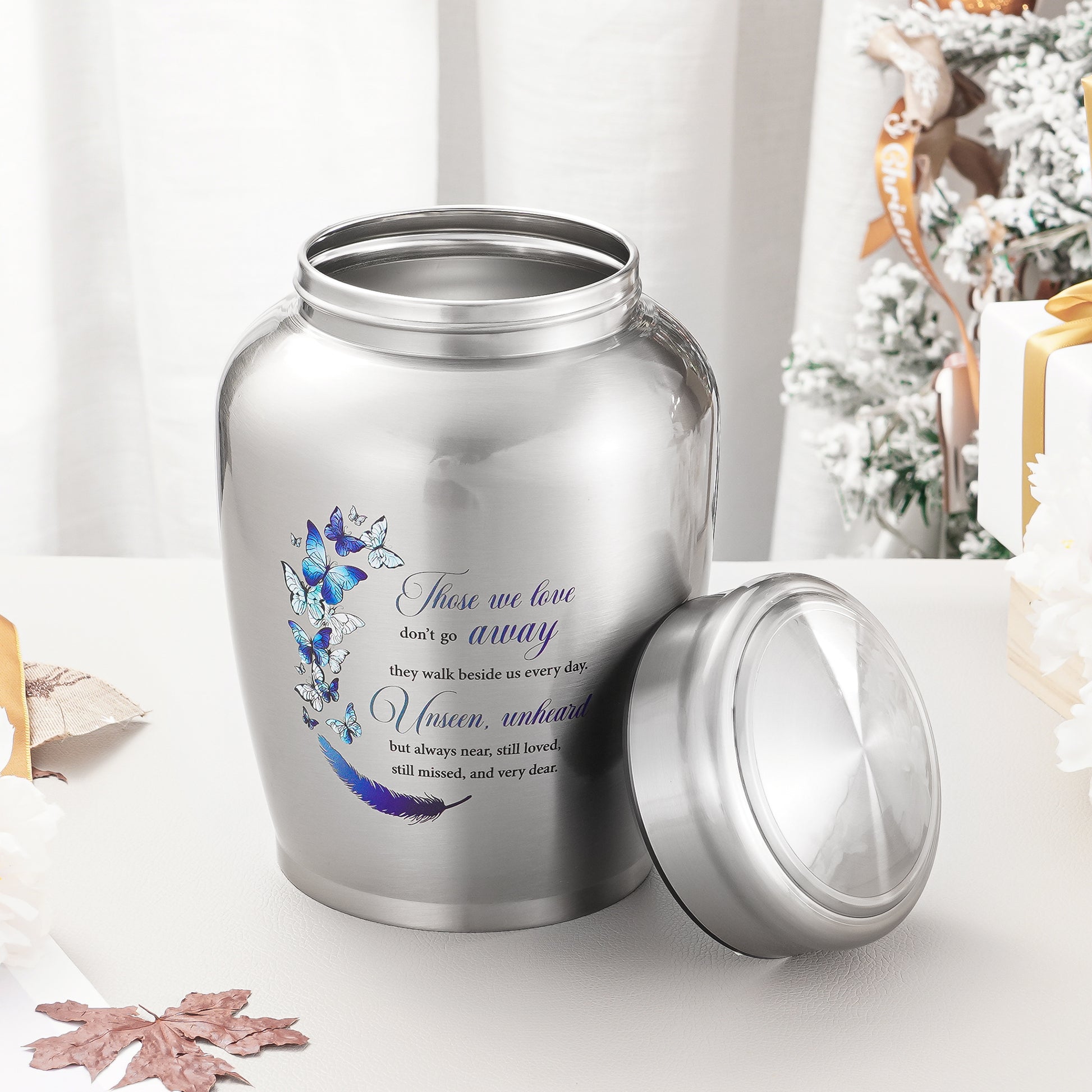 SOITIS Large Urns for Adult Male Female-Decorative Urns, Stainless Steel Funeral Keepsake for Ashes Remains Cremation Urn for Human Ashes for Women Man