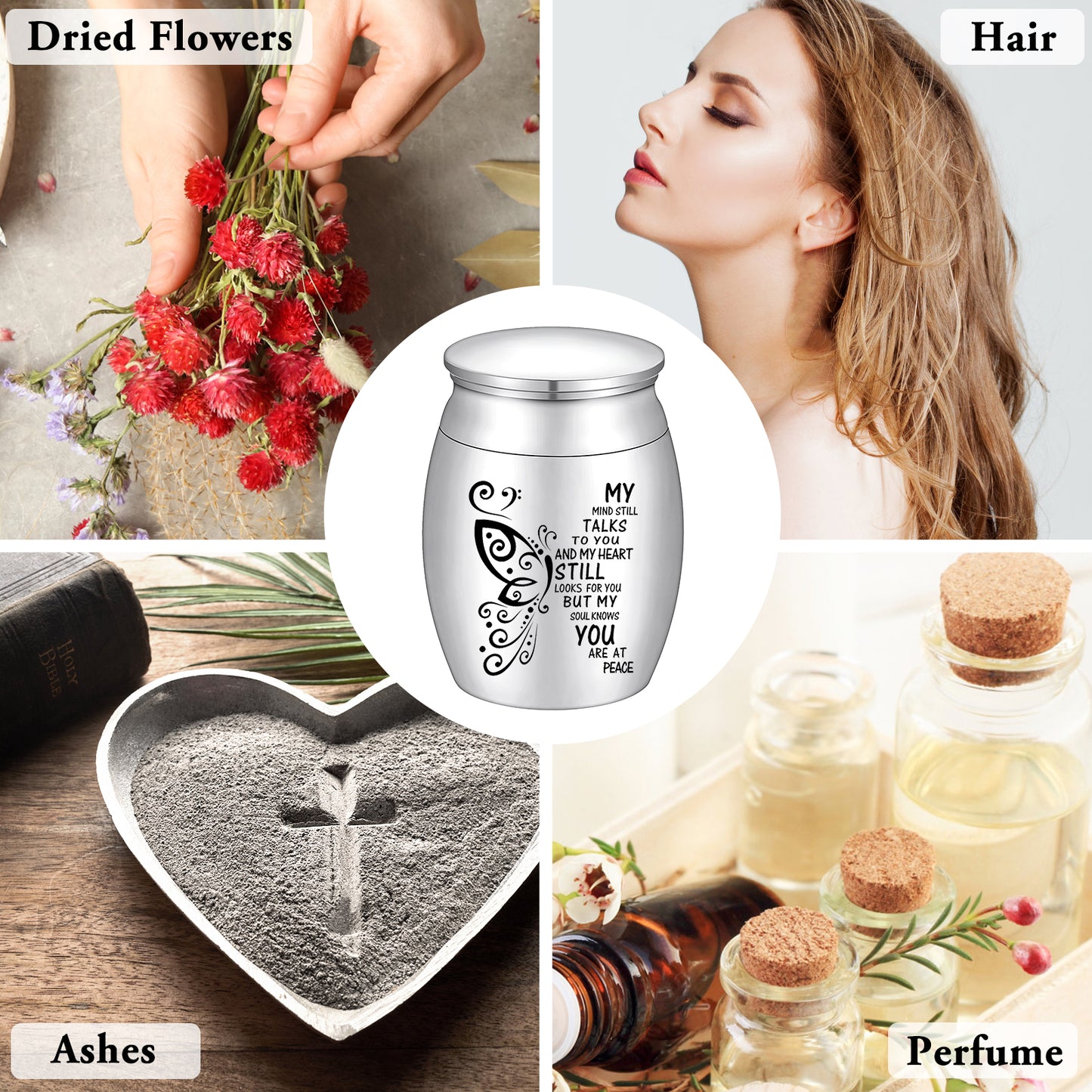 Small Urns for Human Ashes Keepsake, Stainless Steel Mini Urn for Human Ashes with Amethyst Crystal Tree Butterfly Keepsake