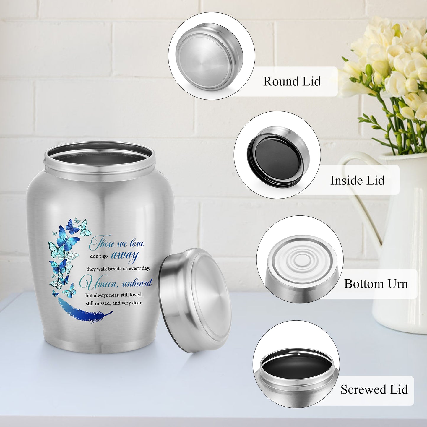 Large Urns for Adult Male Female-Decorative Urns, Stainless Steel Funeral Keepsake for Ashes Remains Cremation Urn