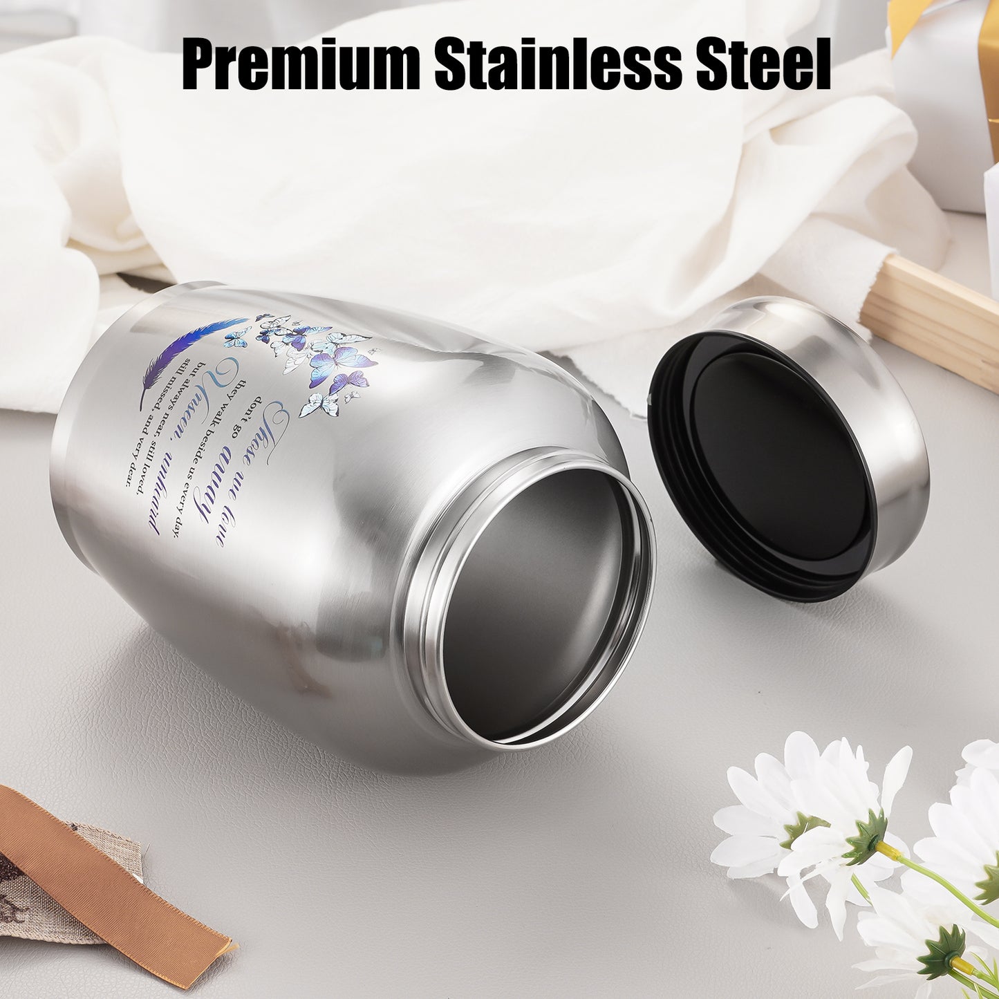 Large Urns for Adult Male Female-Decorative Urns, Stainless Steel Funeral Keepsake for Ashes Remains Cremation Urn