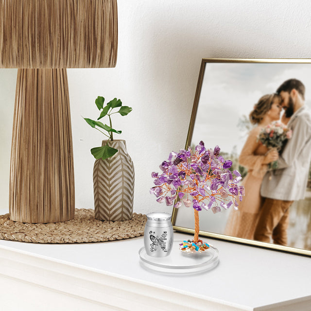 Small Urns for Human Ashes Keepsake, Stainless Steel Mini Urn for Human Ashes with Amethyst Crystal Tree Butterfly Keepsake