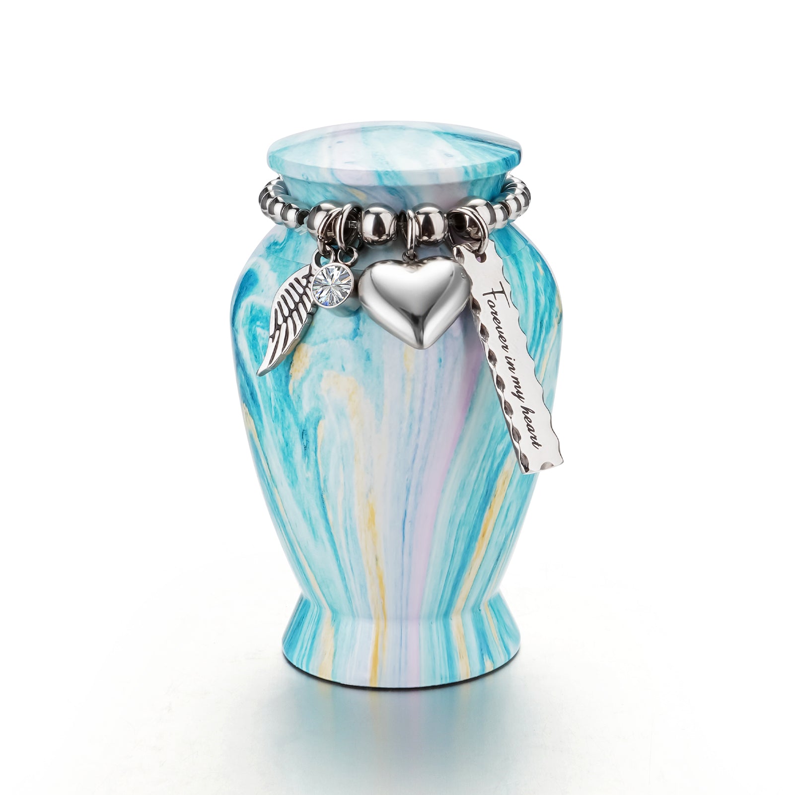 Small Urns for Human Ashes Keepsake, 2.83 Inches Urn for Women Men, Aluminum Cremation Urns for Human Ashes-Lake Green with Heart Urn