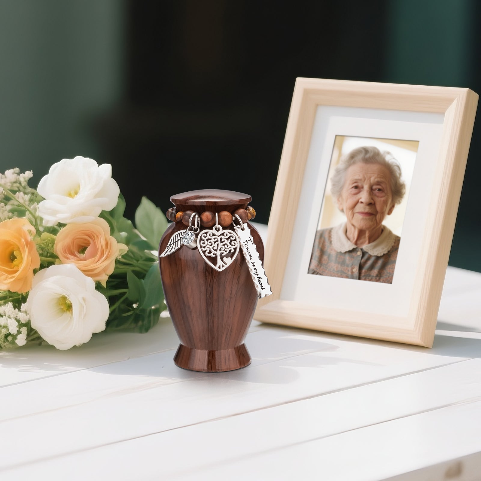 Small Urns for Human Ashes Keepsake, 2.83 Inches Urn for Women Men, Aluminum Cremation Urns for Human Ashes-Lake Green with Heart Urn