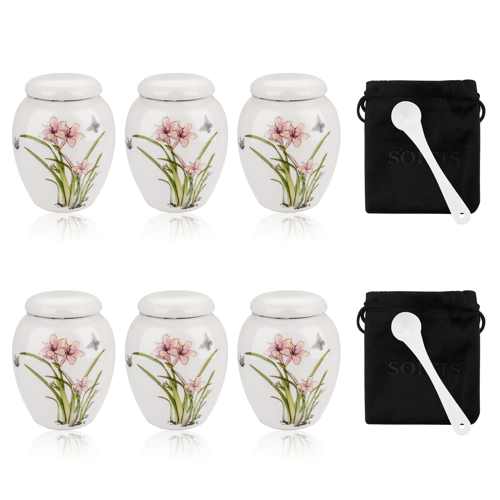 Small Urns for Human Ashes Set of 6 Ceramic Mini Urn for Human Ashes Daffodil Butterfly Urn Decorative Urns Memorial Keepsake Urn Cremation Funeral Holder