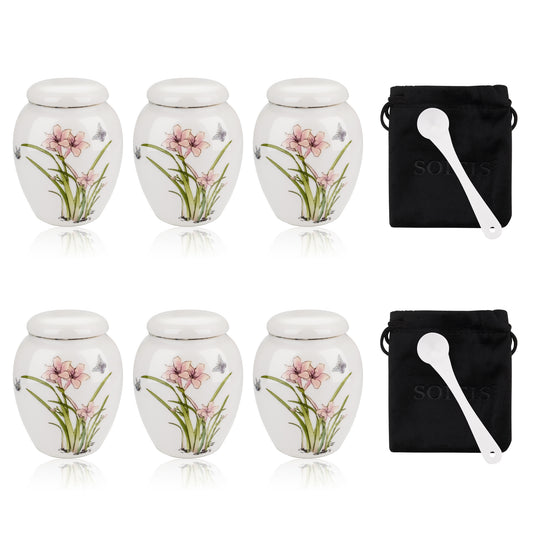 Small Urns for Human Ashes Set of 6 Ceramic Mini Urn for Human Ashes Daffodil Butterfly Urn Decorative Urns Memorial Keepsake Urn