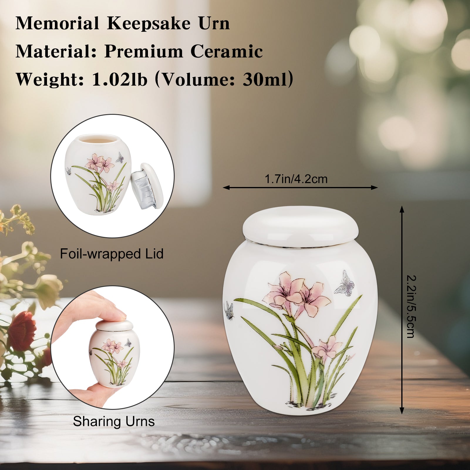 Small Urns for Human Ashes Set of 6 Ceramic Mini Urn for Human Ashes Daffodil Butterfly Urn Decorative Urns Memorial Keepsake Urn Cremation Funeral Holder