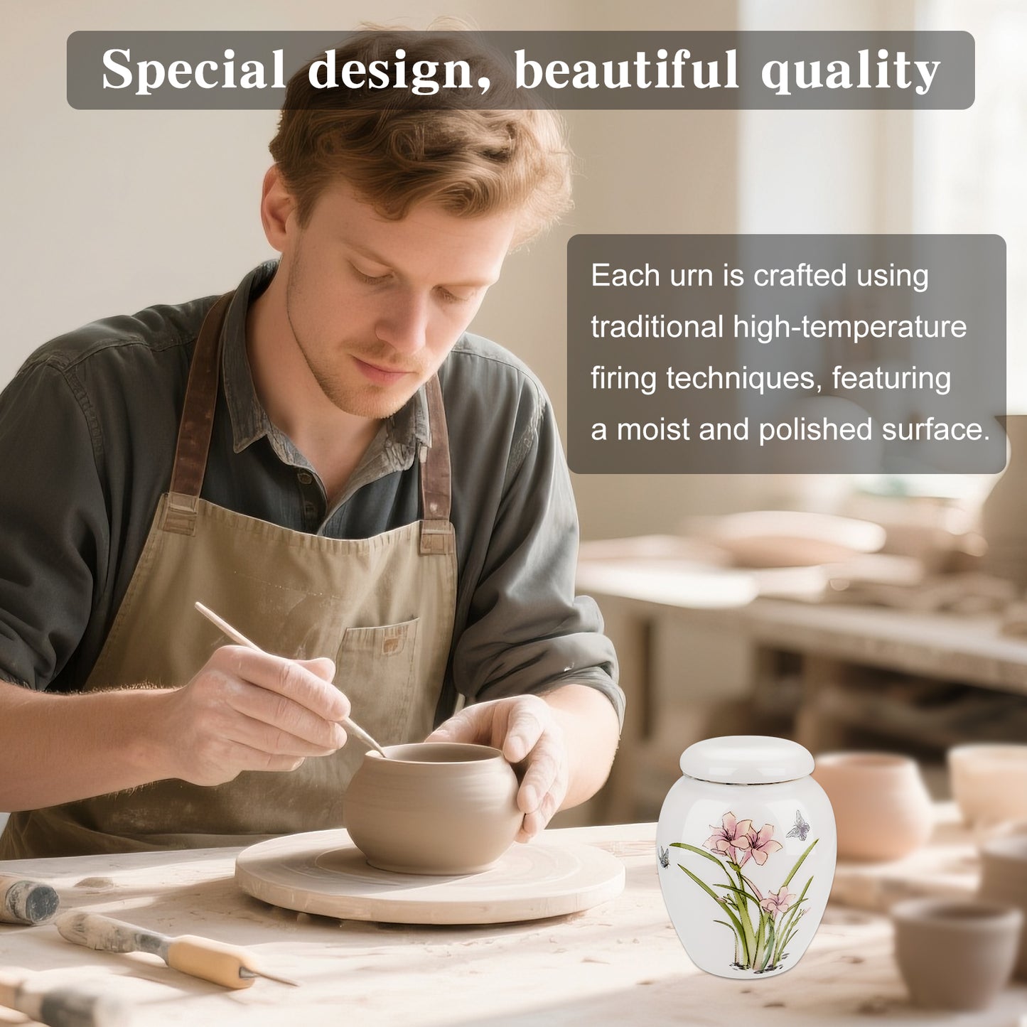Small Urns for Human Ashes Set of 6 Ceramic Mini Urn for Human Ashes Daffodil Butterfly Urn Decorative Urns Memorial Keepsake Urn