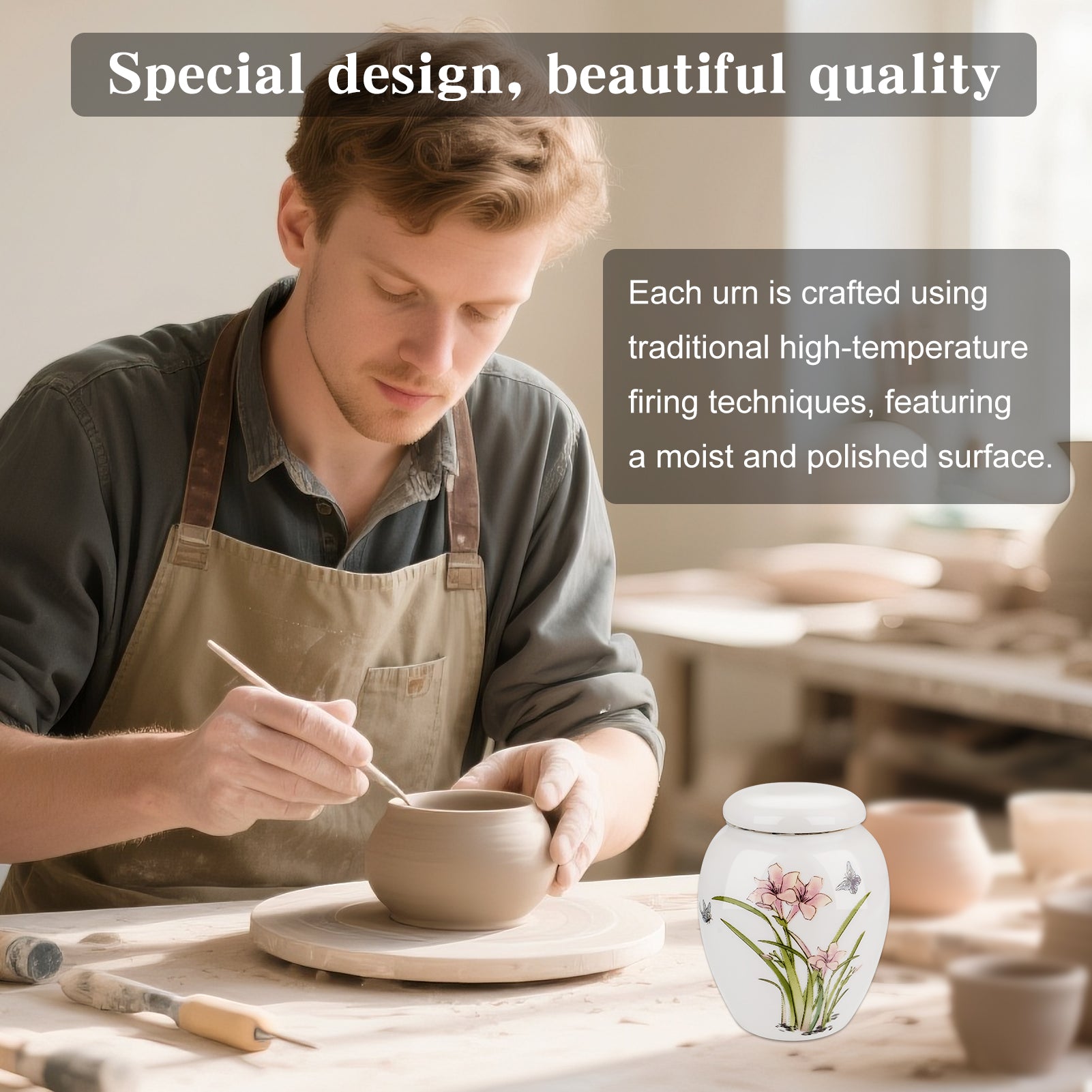 Small Urns for Human Ashes Set of 6 Ceramic Mini Urn for Human Ashes Daffodil Butterfly Urn Decorative Urns Memorial Keepsake Urn Cremation Funeral Holder